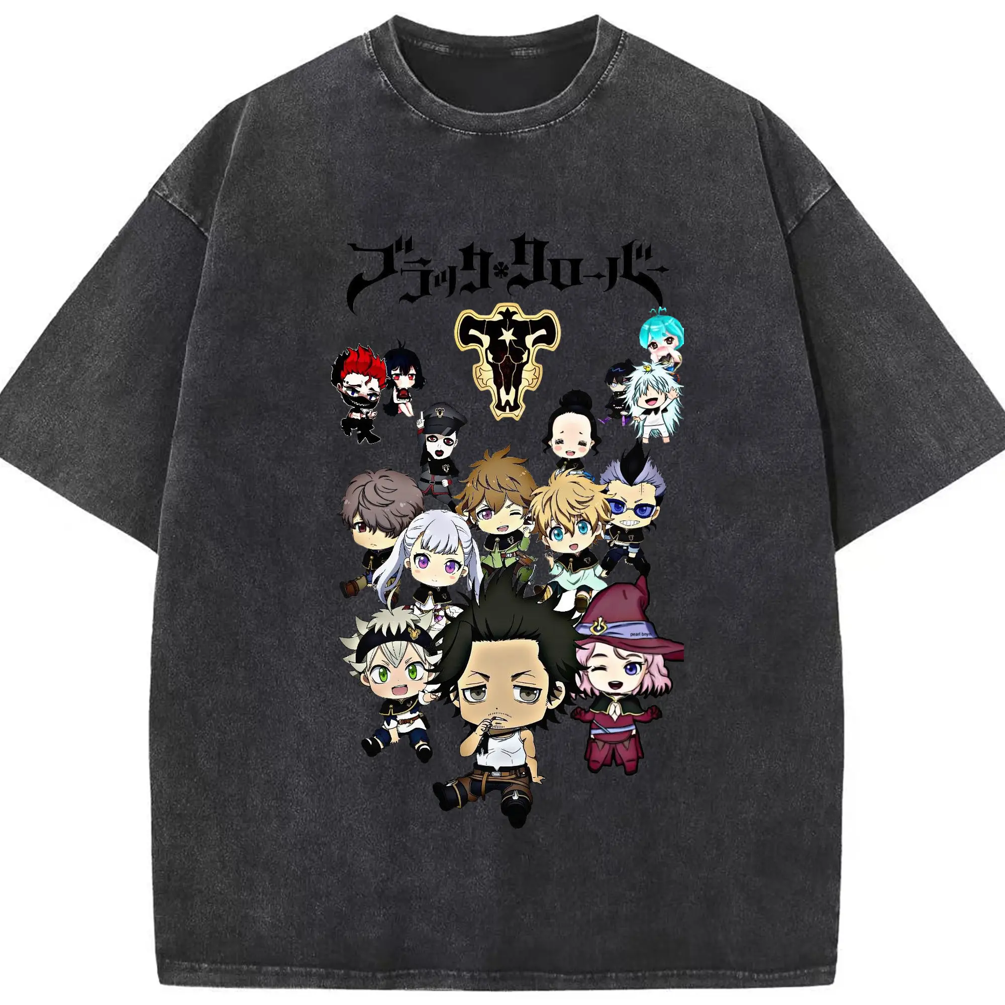 ブラッククローバー デフォルト黑色暴牛全員メンバー - 綿100％ ヴィンテージ風 半袖Tシャツ ・ フロントプリント ・ 柔らか肌触り ・ 通気性 快適 ・ スポーツ カジュアル 外出用