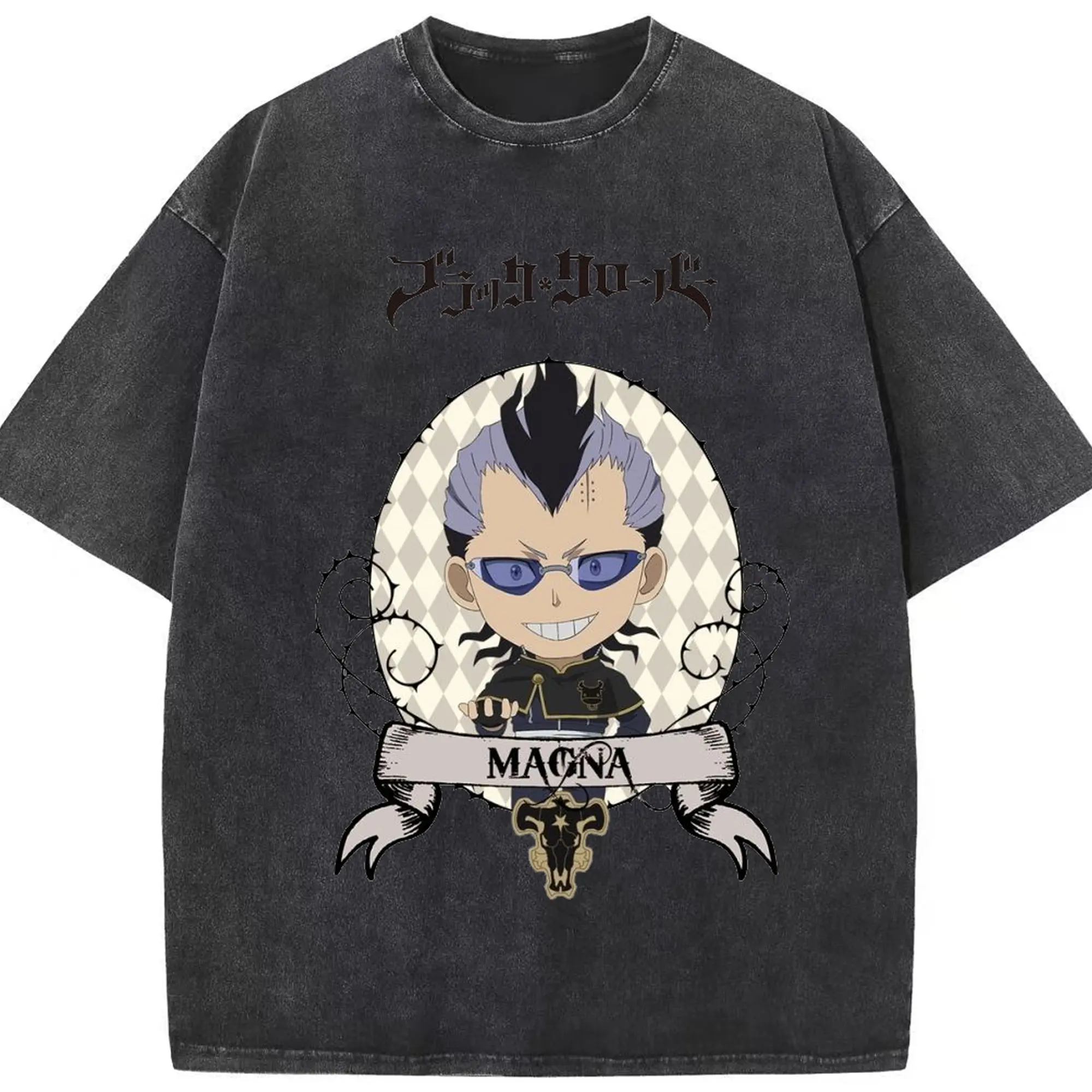 ブラッククローバー デフォルメキャラ ゴーシュ - 綿100％ ヴィンテージ風 半袖Tシャツ ・ フロントプリント ・ 柔らか肌触り ・ 通気性 快適 ・ スポーツ カジュアル 外出用