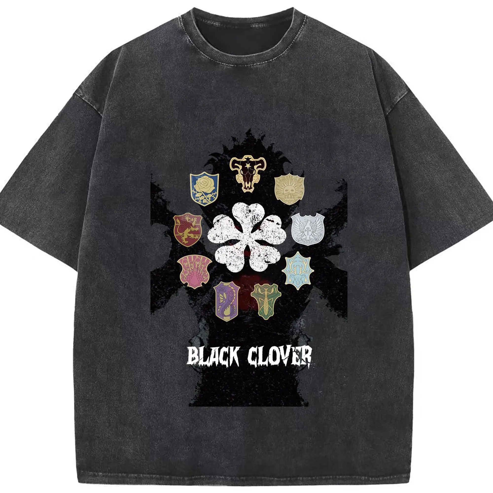 ブラッククローバー デーモンアスタ 魔法騎士団 - 綿100％ ヴィンテージ風 半袖Tシャツ ・ フロントプリント ・ 柔らか肌触り ・ 通気性 快適 ・ スポーツ カジュアル 外出用