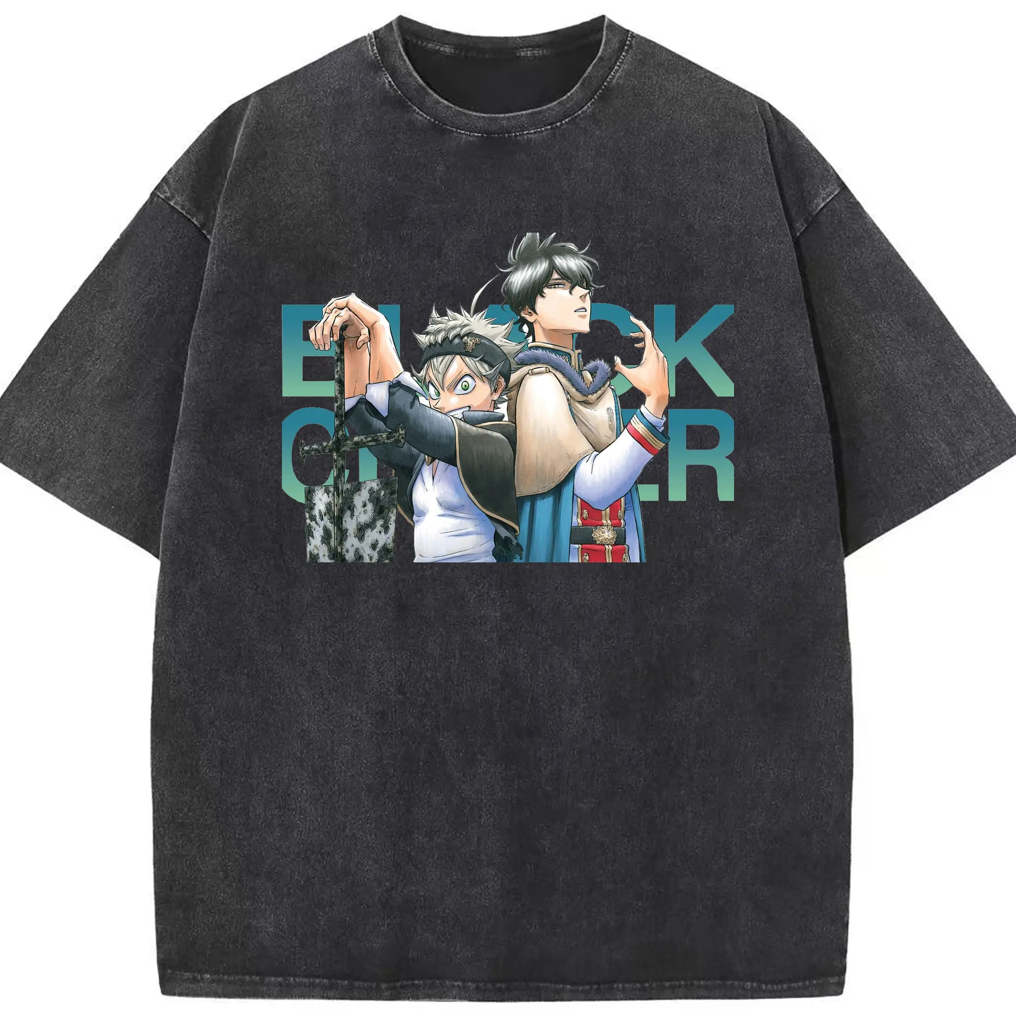 ブラッククローバー　 - 綿100％ ヴィンテージ風 半袖Tシャツ ・ フロントプリント ・ 柔らか肌触り ・ 通気性 快適 ・ スポーツ カジュアル 外出用