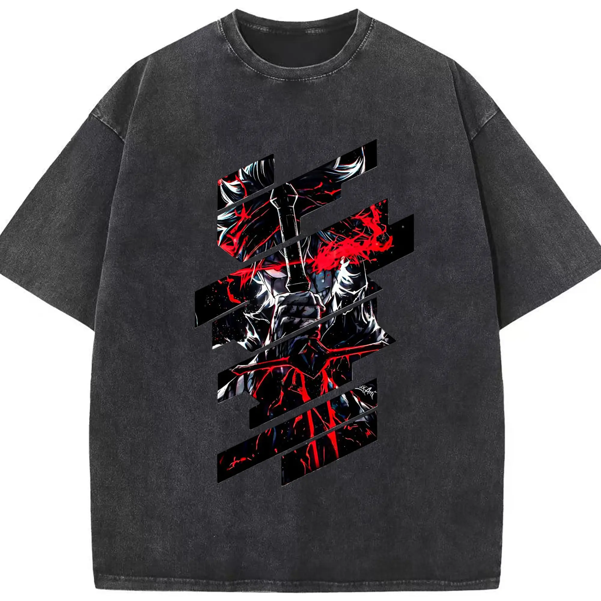 ブラッククローバー デーモンアスタ - 綿100％ ヴィンテージ風 半袖Tシャツ ・ フロントプリント ・ 柔らか肌触り ・ 通気性 快適 ・ スポーツ カジュアル 外出用