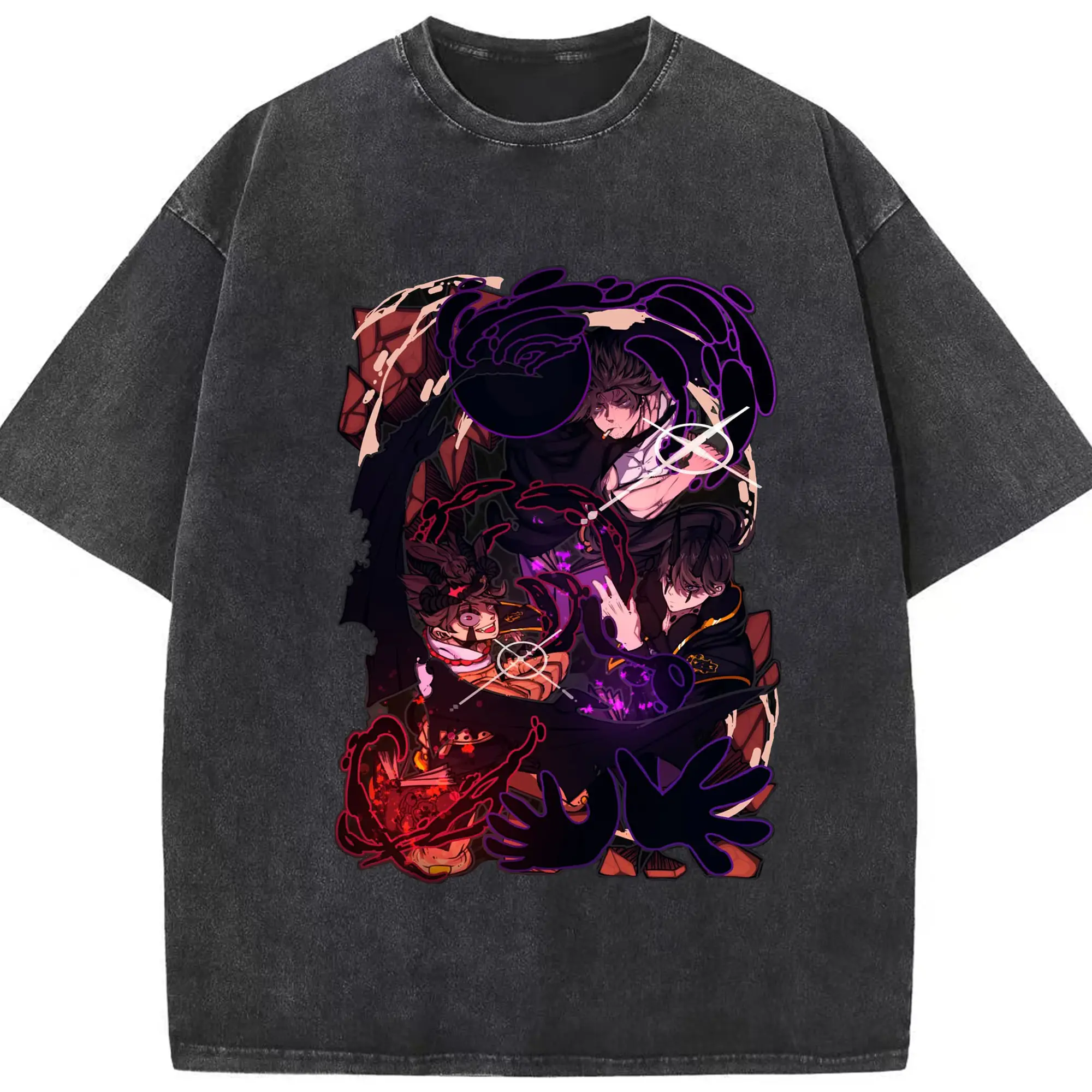 ブラッククローバー ヤミ・スケヒロ - 綿100％ ヴィンテージ風 半袖Tシャツ ・ フロントプリント ・ 柔らか肌触り ・ 通気性 快適 ・ スポーツ カジュアル 外出用