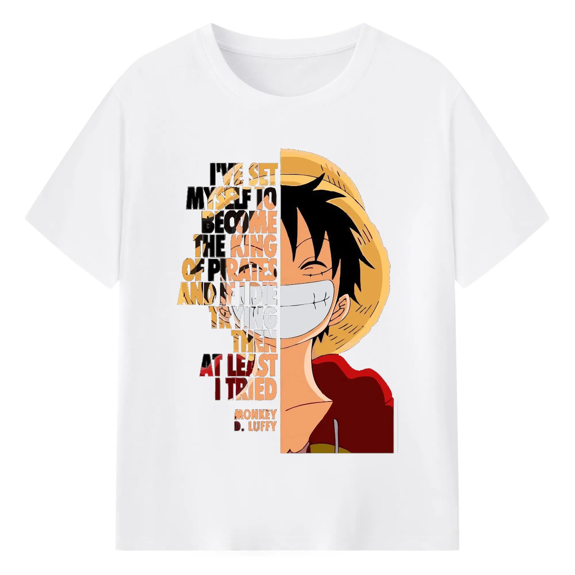 ワンピース モンキー・D・ルフィ - 綿100％ 半袖Tシャツ ・ フロントプリント ・ 快適 通気性 ・ 日常使い 散歩 スポーツ用