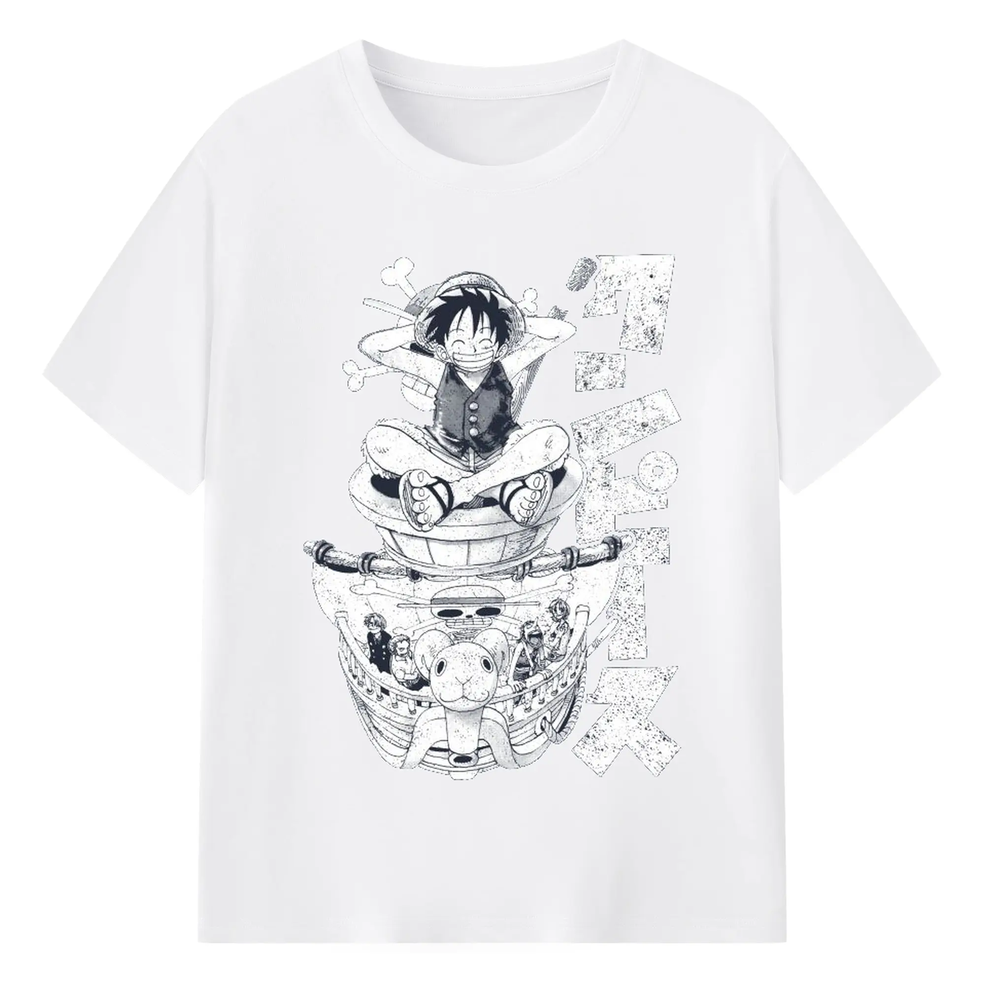 ワンピース モンキー・D・ルフィ - 綿100％ 半袖Tシャツ ・ フロントプリント ・ 快適 通気性 ・ 日常使い 散歩 スポーツ用