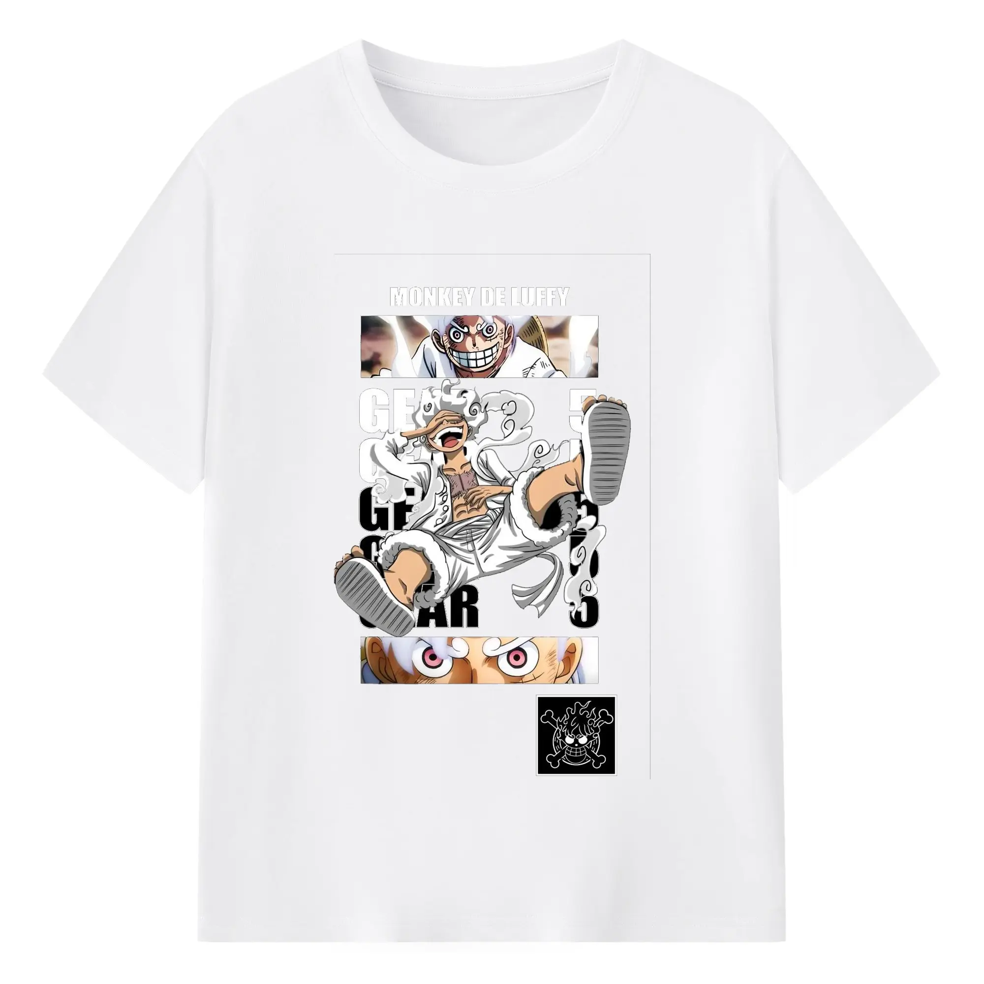 ワンピース ルフィ ギアフィフス - 綿100％ 半袖Tシャツ ・ フロントプリント ・ 快適 通気性 ・ 日常使い 散歩 スポーツ用