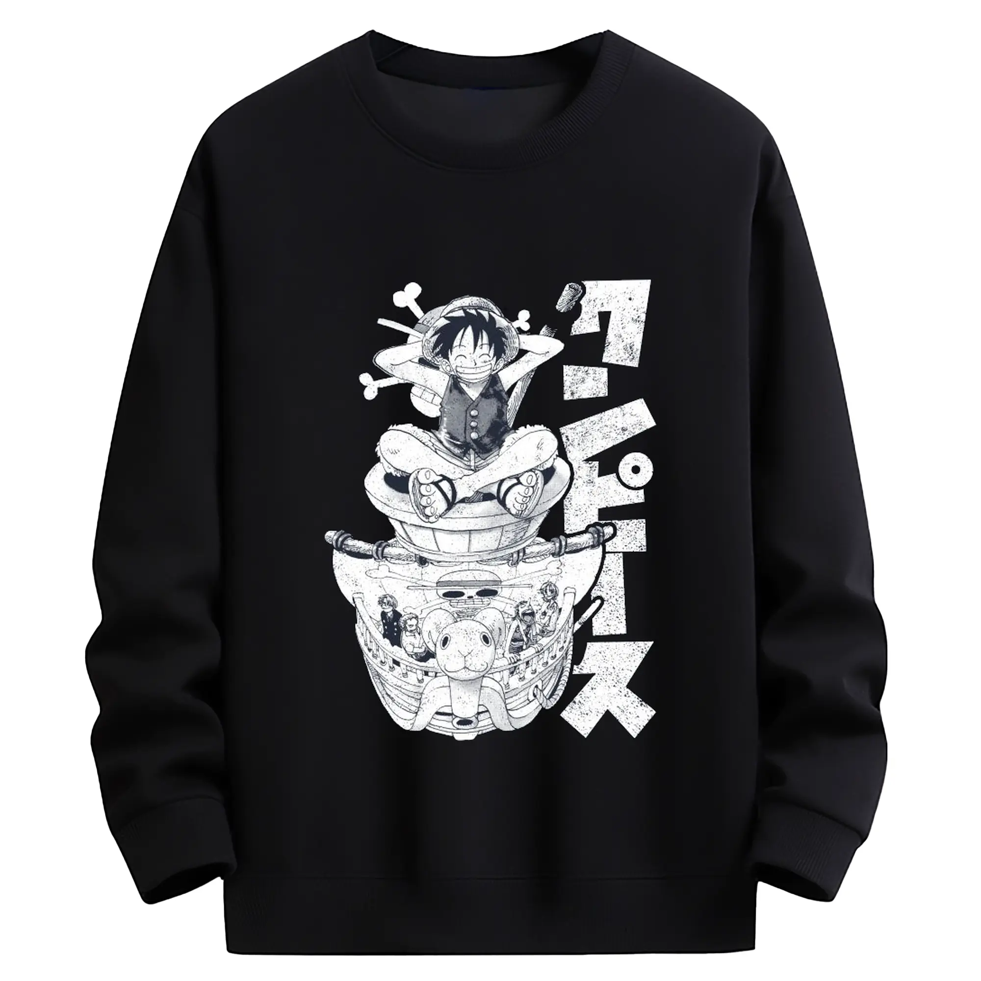 ワンピース モンキー・D・ルフィ - 高品質 クルーネック スウェット ・ コットン59％ ポリエステル41％ ・ ユニセックス 長袖 トレーナー ・ カジュアル デイリー スポーツ 散歩用