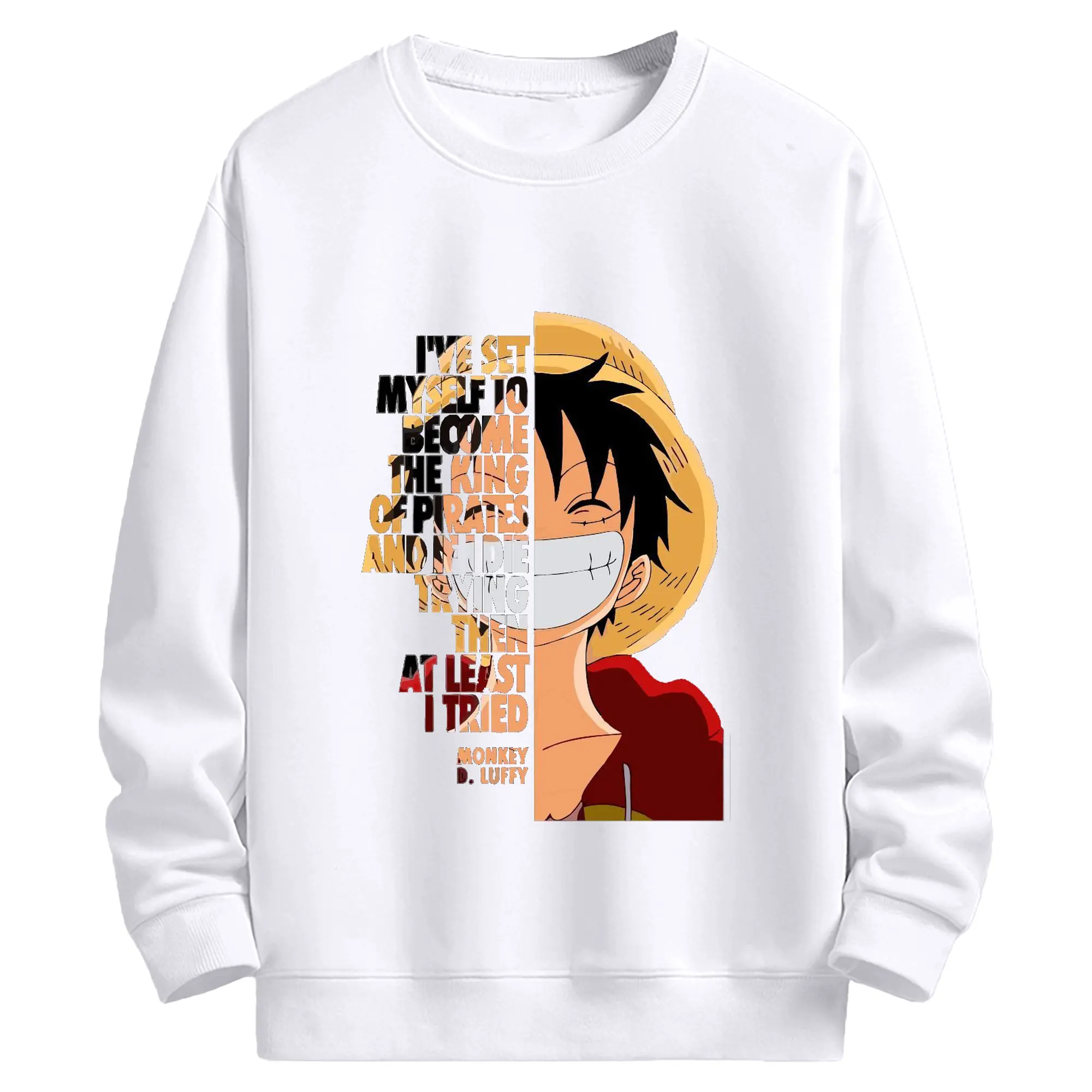 ワンピース モンキー・D・ルフィ - 高品質 クルーネック スウェット ・ コットン59％ ポリエステル41％ ・ ユニセックス 長袖 トレーナー ・ カジュアル デイリー スポーツ 散歩用