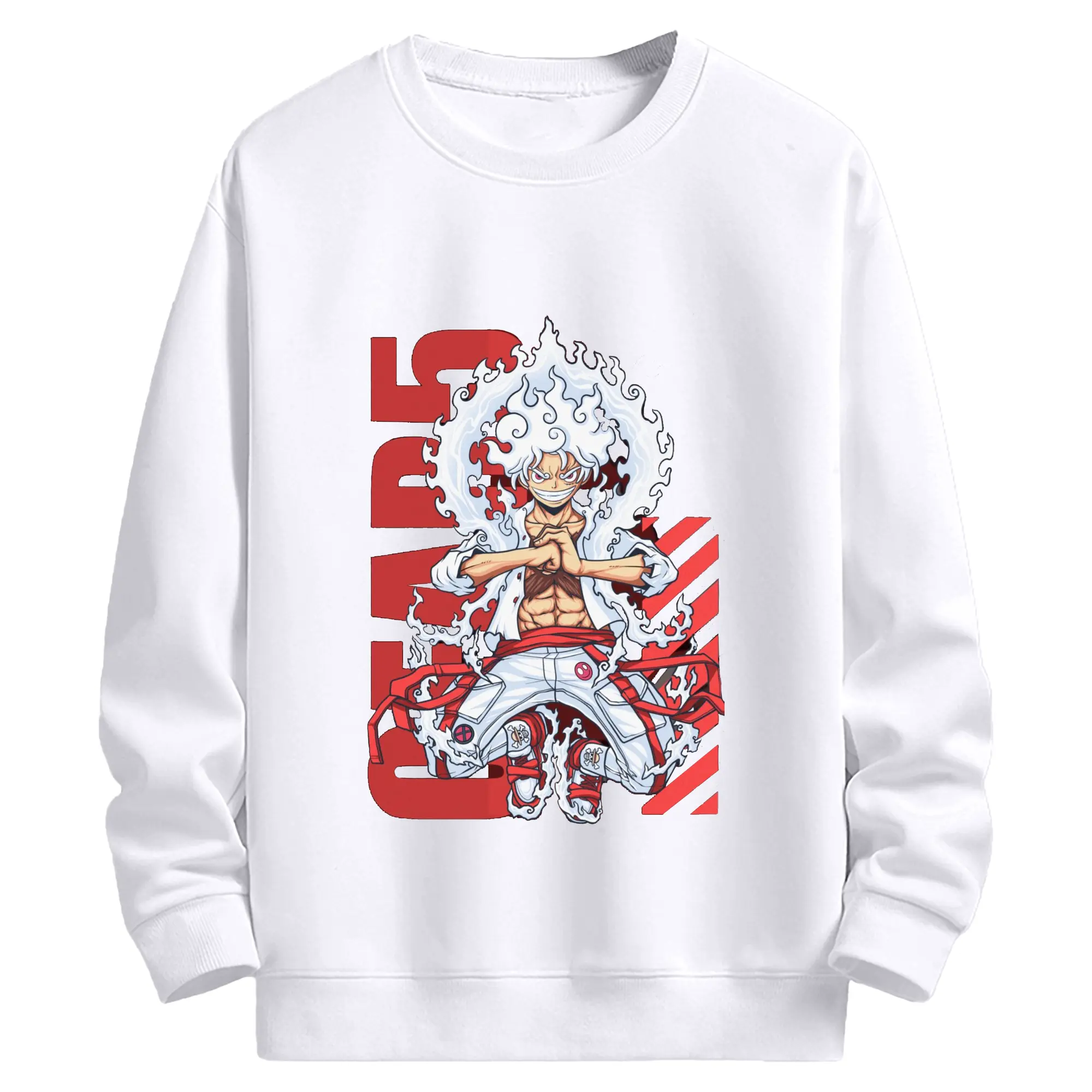 ワンピース モンキー・D・ルフィ - 高品質 クルーネック スウェット ・ コットン59％ ポリエステル41％ ・ ユニセックス 長袖 トレーナー ・ カジュアル デイリー スポーツ 散歩用