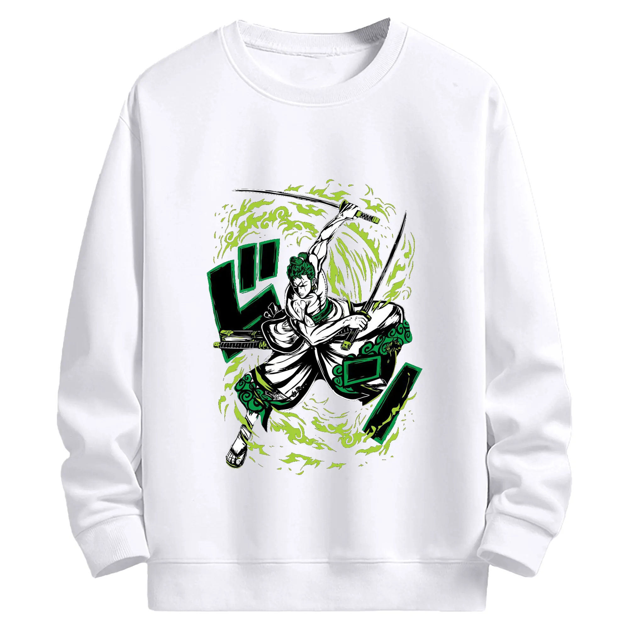 ワンピース ロロノア・ゾロ - 高品質 クルーネック スウェット ・ コットン59％ ポリエステル41％ ・ ユニセックス 長袖 トレーナー ・ カジュアル デイリー スポーツ 散歩用