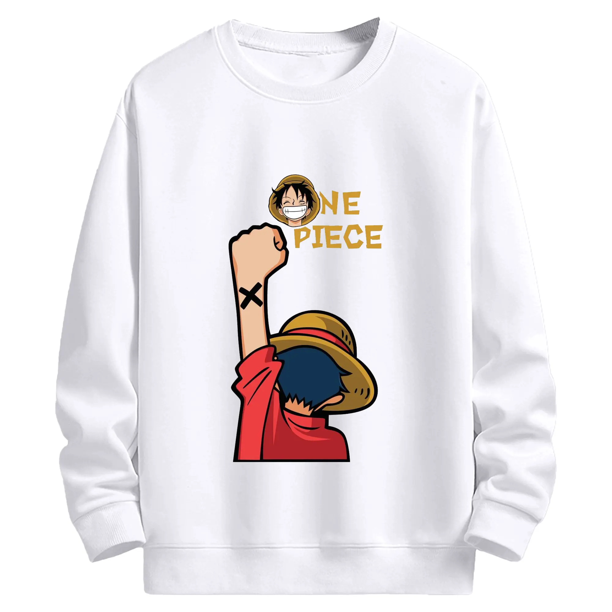 ワンピースモンキー・D・ルフィ - 高品質 クルーネック スウェット ・ コットン59％ ポリエステル41％ ・ ユニセックス 長袖 トレーナー ・ カジュアル デイリー スポーツ 散歩用