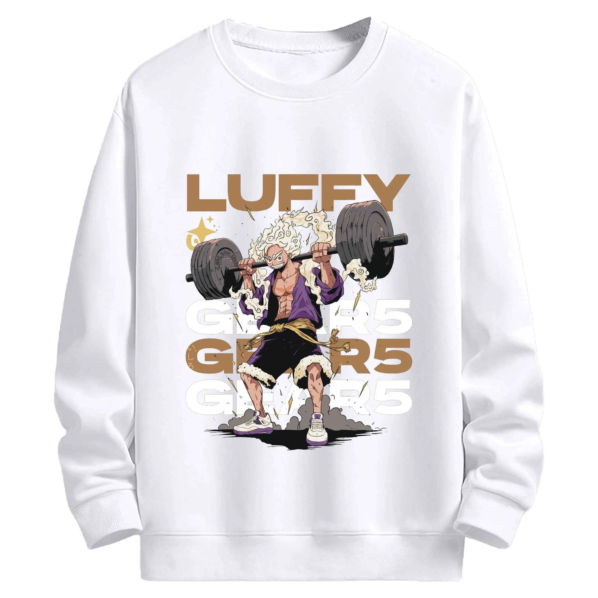 ワンピース モンキー・D・ルフィ GYMトレーニング限界 - 高品質 クルーネック スウェット ・ コットン59％ ポリエステル41％ ・ ユニセックス 長袖 トレーナー ・ カジュアル デイリー スポーツ 散歩用