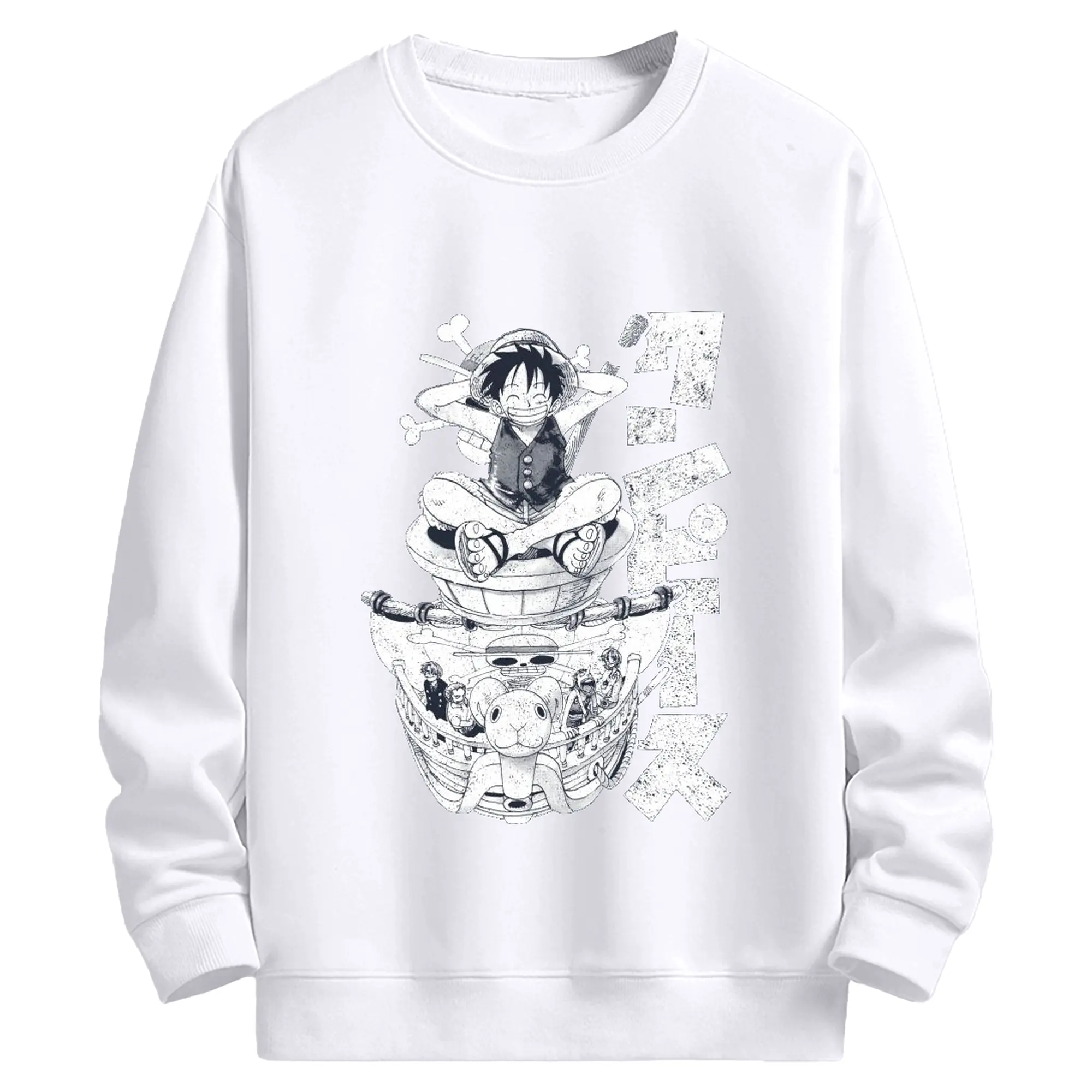 ワンピース モンキー・D・ルフィ - 高品質 クルーネック スウェット ・ コットン59％ ポリエステル41％ ・ ユニセックス 長袖 トレーナー ・ カジュアル デイリー スポーツ 散歩用