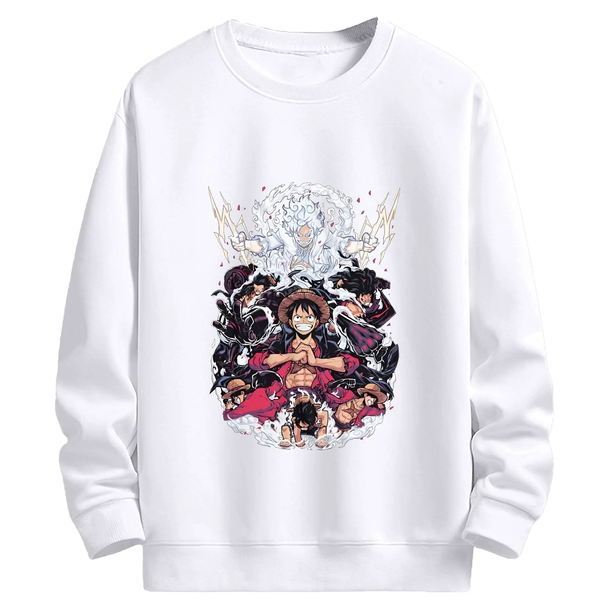 ワンピースモンキー・D・ルフィ - 高品質 クルーネック スウェット ・ コットン59％ ポリエステル41％ ・ ユニセックス 長袖 トレーナー ・ カジュアル デイリー スポーツ 散歩用