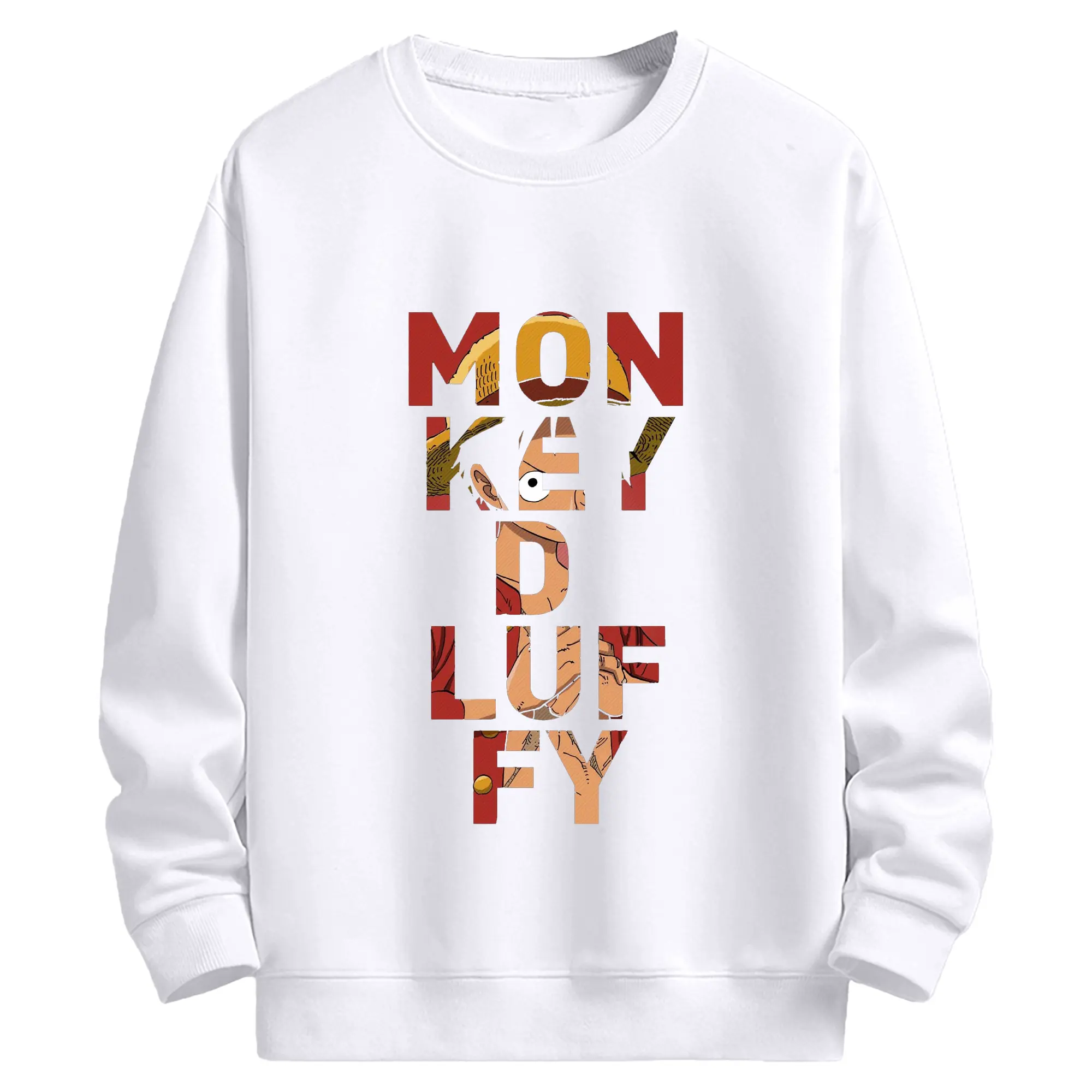 ワンピース モンキー・D・ルフィ - 高品質 クルーネック スウェット ・ コットン59％ ポリエステル41％ ・ ユニセックス 長袖 トレーナー ・ カジュアル デイリー スポーツ 散歩用