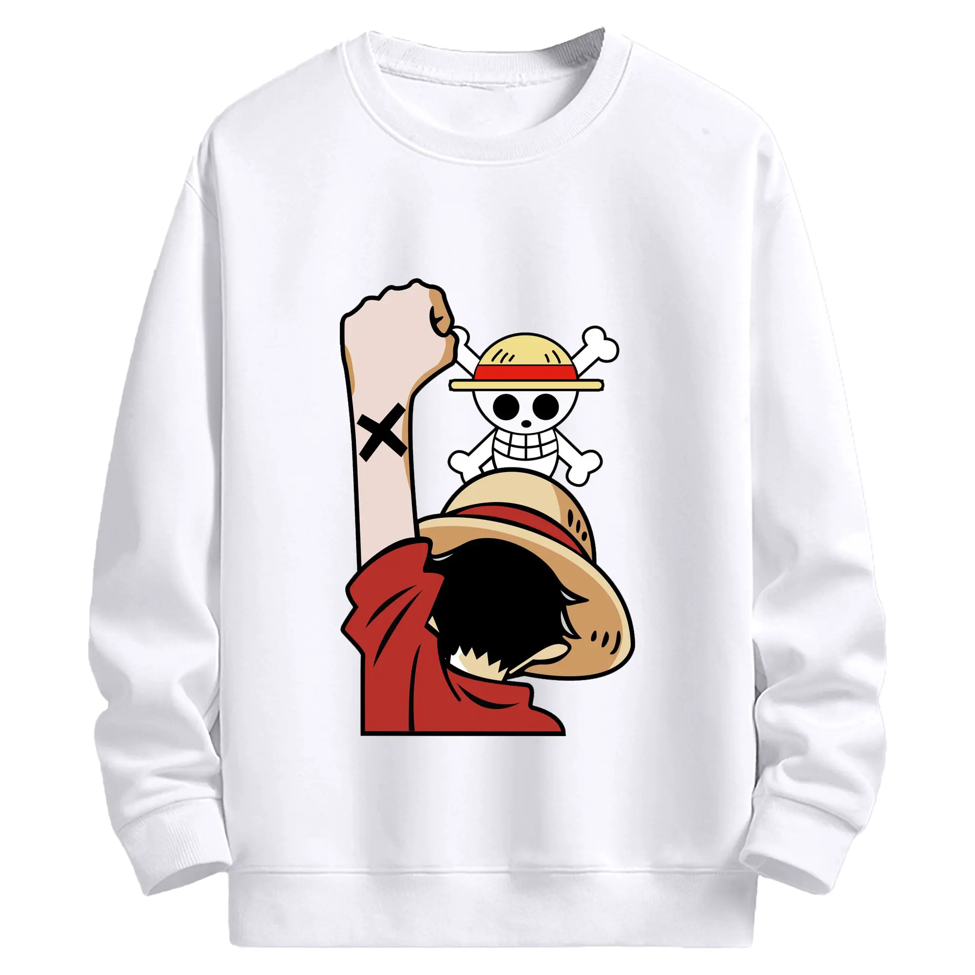 ワンピース モンキー・D・ルフィ - 高品質 クルーネック スウェット ・ コットン59％ ポリエステル41％ ・ ユニセックス 長袖 トレーナー ・ カジュアル デイリー スポーツ 散歩用