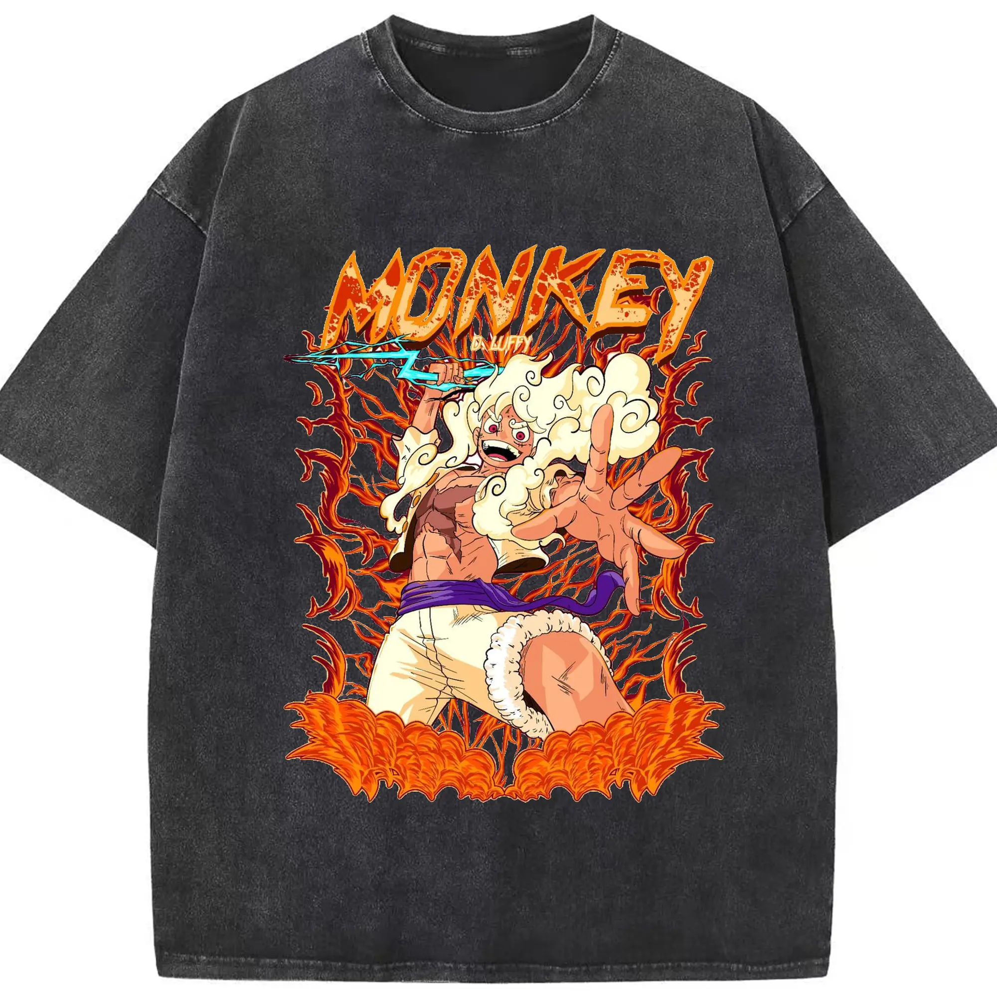 ワンピース モンキー・D・ルフィ - 綿100％ ヴィンテージ風 半袖Tシャツ ・ フロントプリント ・ 柔らか肌触り ・ 通気性 快適 ・ スポーツ カジュアル 外出用