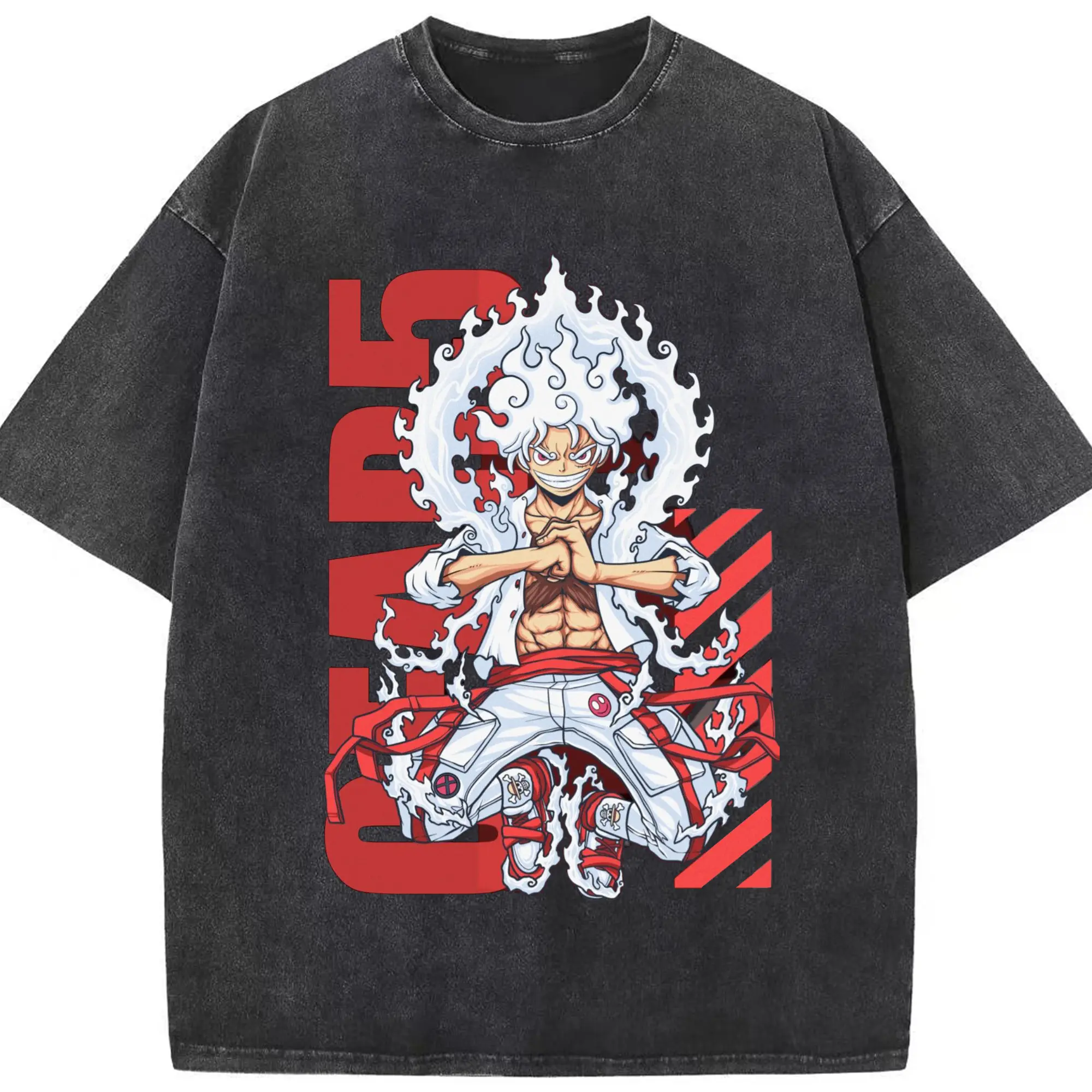 ワンピース モンキー・D・ルフィ - 綿100％ ヴィンテージ風 半袖Tシャツ ・ フロントプリント ・ 柔らか肌触り ・ 通気性 快適 ・ スポーツ カジュアル 外出用