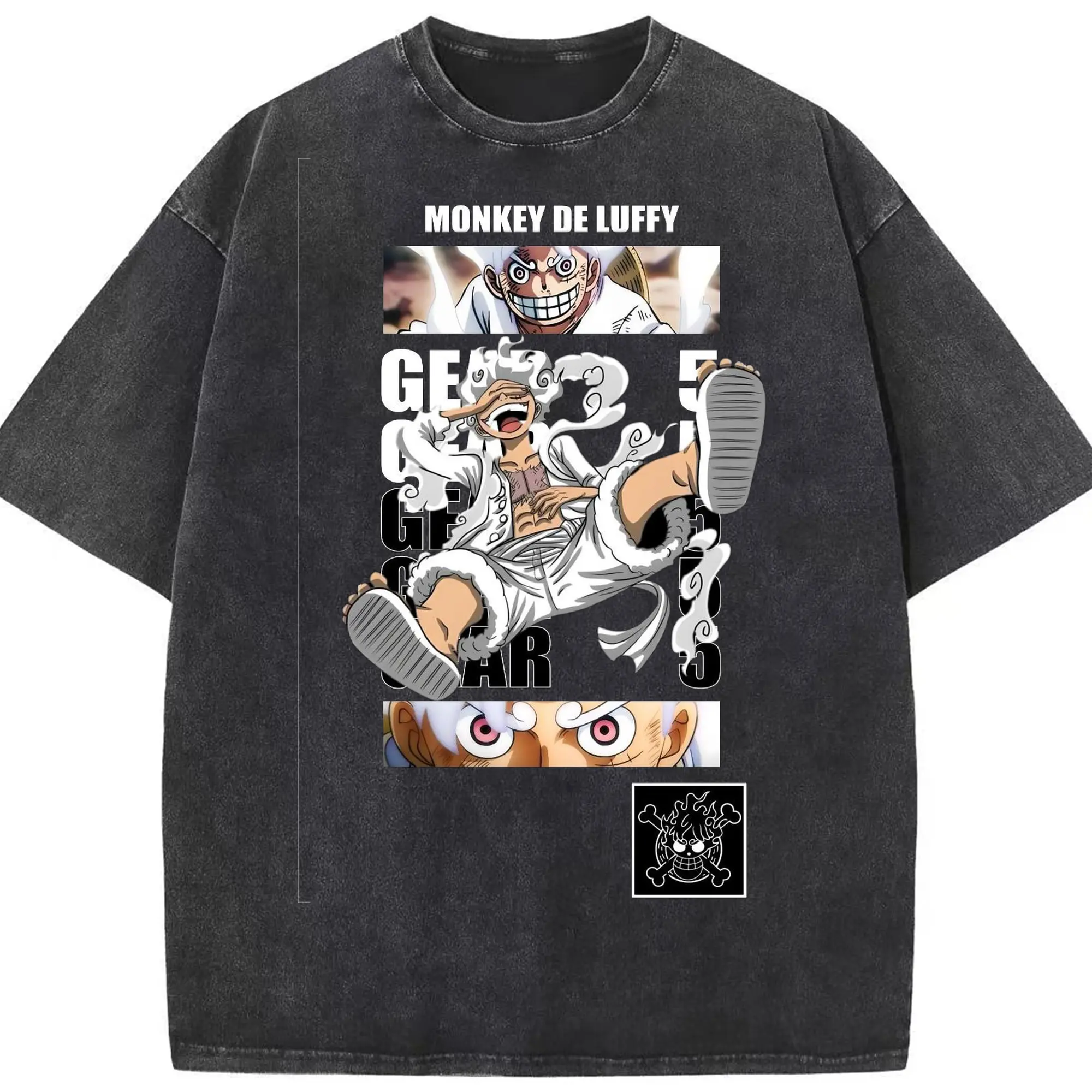 ワンピース モンキー・D・ルフィ - 綿100％ ヴィンテージ風 半袖Tシャツ ・ フロントプリント ・ 柔らか肌触り ・ 通気性 快適 ・ スポーツ カジュアル 外出用