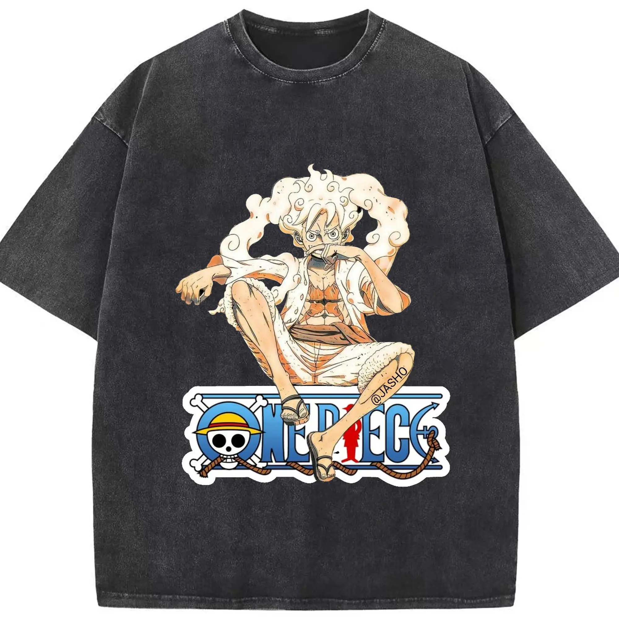 ワンピース モンキー・D・ルフィ - 綿100％ ヴィンテージ風 半袖Tシャツ ・ フロントプリント ・ 柔らか肌触り ・ 通気性 快適 ・ スポーツ カジュアル 外出用