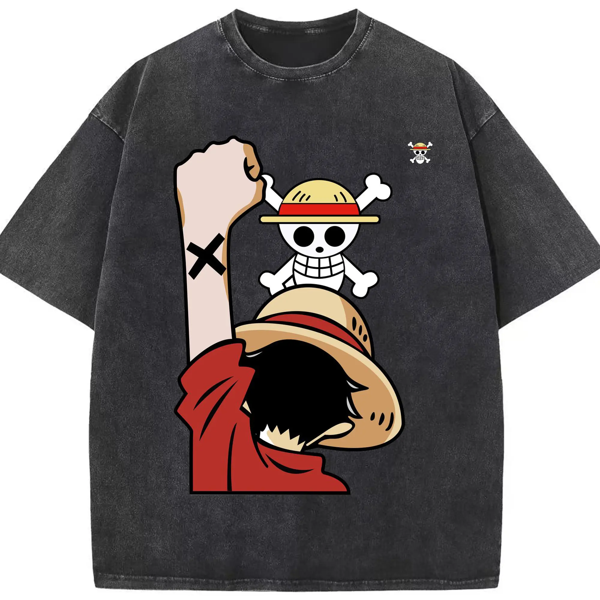 ワンピース モンキー・D・ルフィ - 綿100％ ヴィンテージ風 半袖Tシャツ ・ フロントプリント ・ 柔らか肌触り ・ 通気性 快適 ・ スポーツ カジュアル 外出用