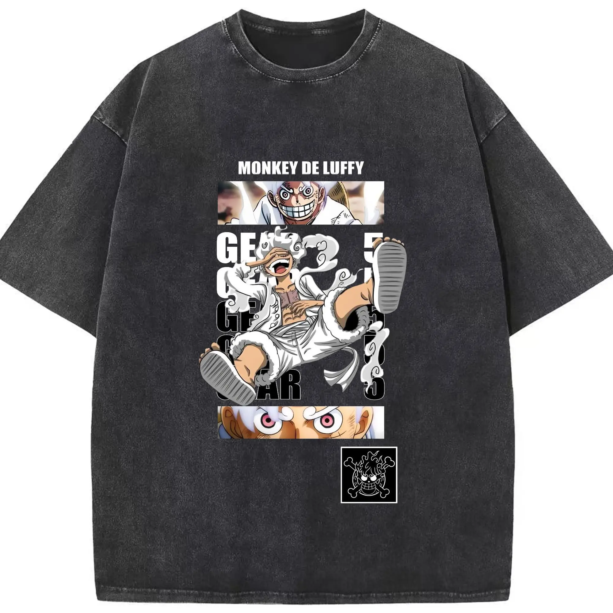 ワンピース ルフィ ギアフィフス - 綿100％ ヴィンテージ風 半袖Tシャツ ・ フロントプリント ・ 柔らか肌触り ・ 通気性 快適 ・ スポーツ カジュアル 外出用