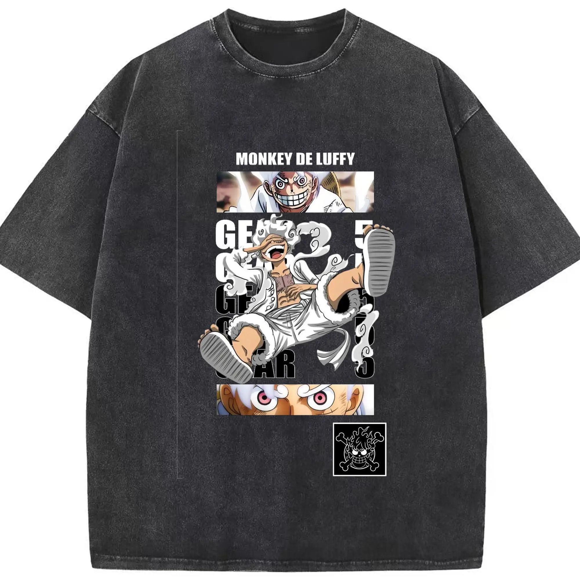 ワンピース モンキー・D・ルフィ - 綿100％ ヴィンテージ風 半袖Tシャツ ・ フロントプリント ・ 柔らか肌触り ・ 通気性 快適 ・ スポーツ カジュアル 外出用