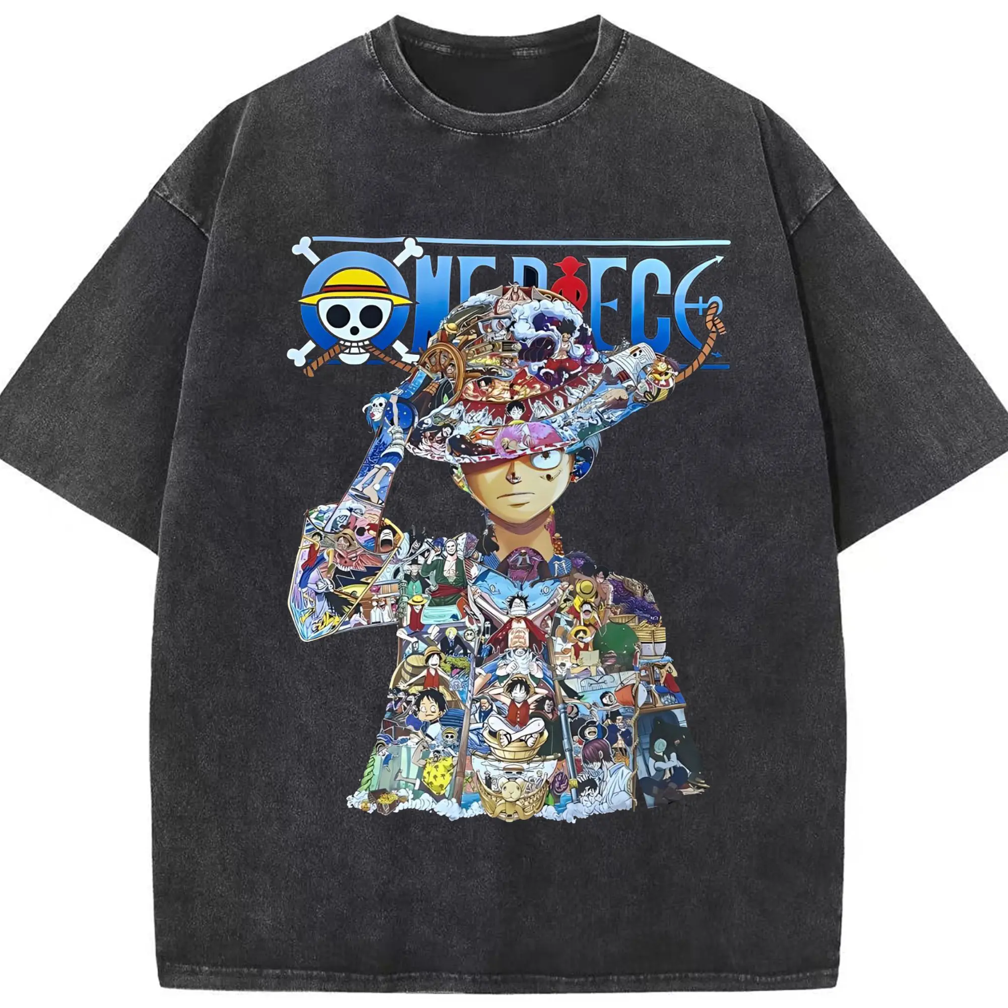 ワンピース モンキー・D・ルフィ - 綿100％ ヴィンテージ風 半袖Tシャツ ・ フロントプリント ・ 柔らか肌触り ・ 通気性 快適 ・ スポーツ カジュアル 外出用