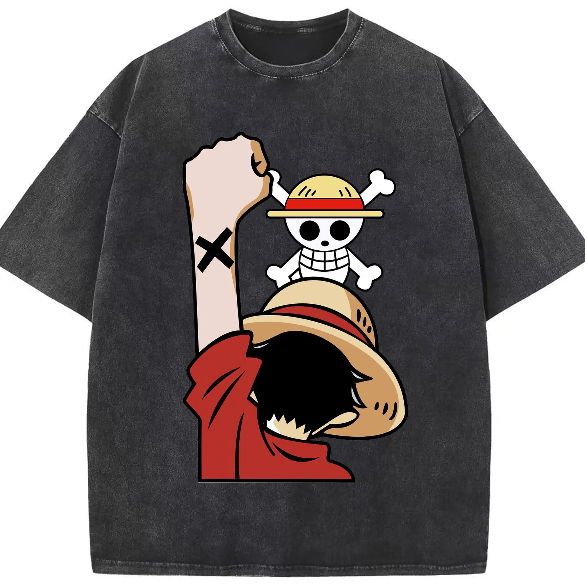 ワンピース モンキー・D・ルフィ - 綿100％ ヴィンテージ風 半袖Tシャツ ・ フロントプリント ・ 柔らか肌触り ・ 通気性 快適 ・ スポーツ カジュアル 外出用