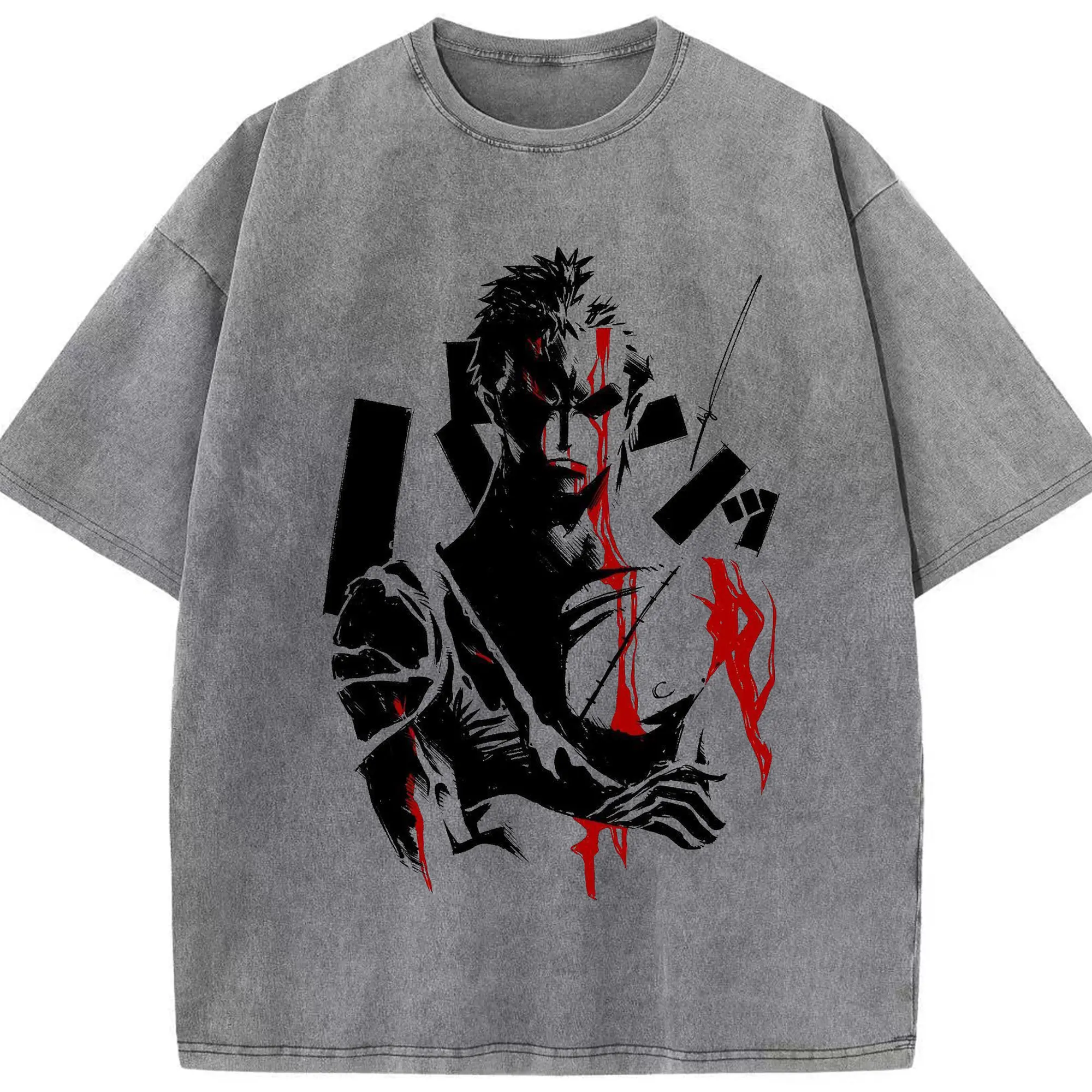 ワンピースロロノア・ゾロ - 綿100％ ヴィンテージ風 半袖Tシャツ ・ フロントプリント ・ 柔らか肌触り ・ 通気性 快適 ・ スポーツ カジュアル 外出用