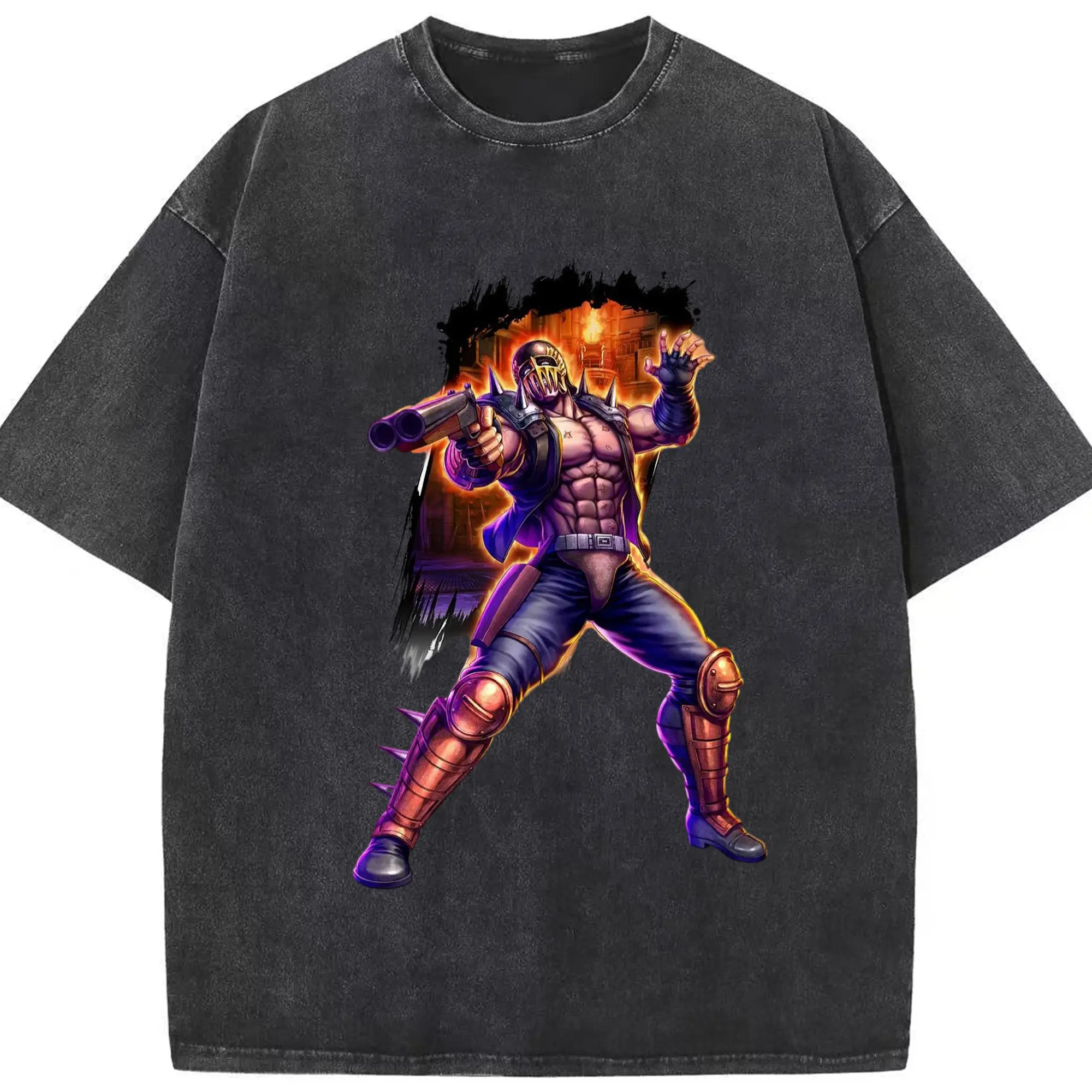 北斗の拳 世紀末の悪党 ジャギ - 綿100％ ヴィンテージ風 半袖Tシャツ ・ フロントプリント ・ 柔らか肌触り ・ 通気性 快適 ・ スポーツ カジュアル 外出用