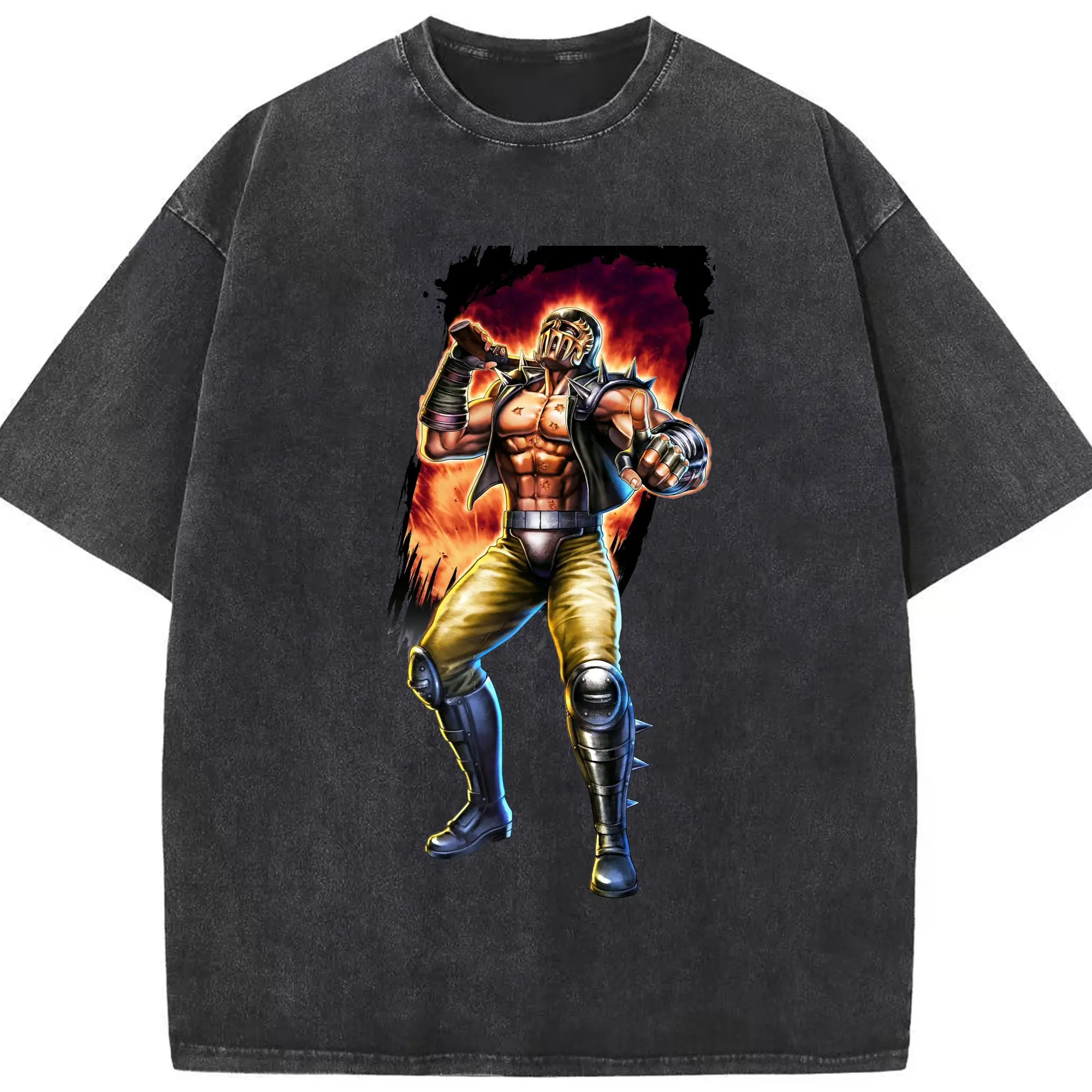 北斗の拳 世紀末の悪党 ジャギ - 綿100％ ヴィンテージ風 半袖Tシャツ ・ フロントプリント ・ 柔らか肌触り ・ 通気性 快適 ・ スポーツ カジュアル 外出用