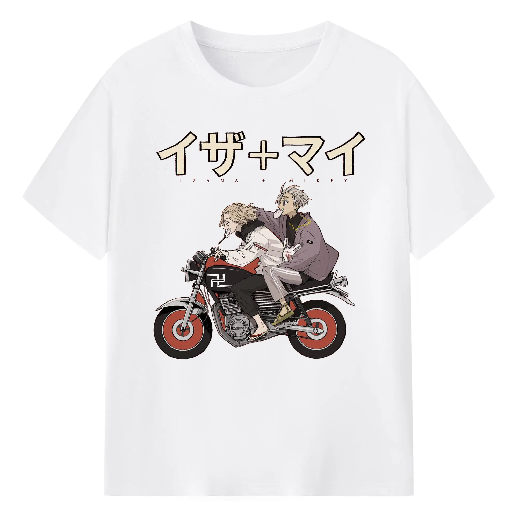 東京卍リベンジャーズ イザ＋マイ - 綿100％ 半袖Tシャツ ・ フロントプリント ・ 快適 通気性 ・ 日常使い 散歩 スポーツ用