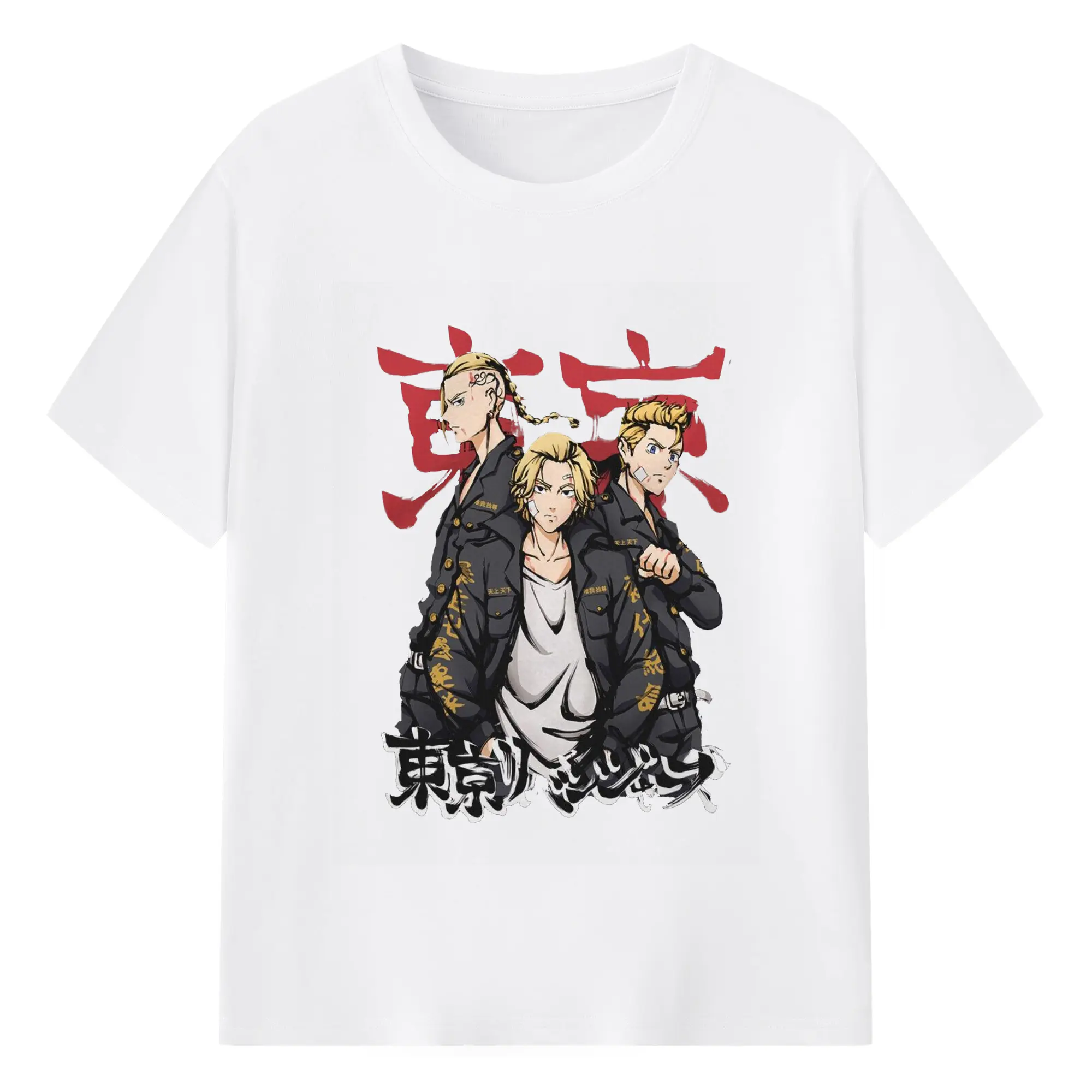 東京卍リベンジャーズ 東卍會 ドラケンマイキー花垣 - 綿100％ 半袖Tシャツ ・ フロントプリント ・ 快適 通気性 ・ 日常使い 散歩 スポーツ用