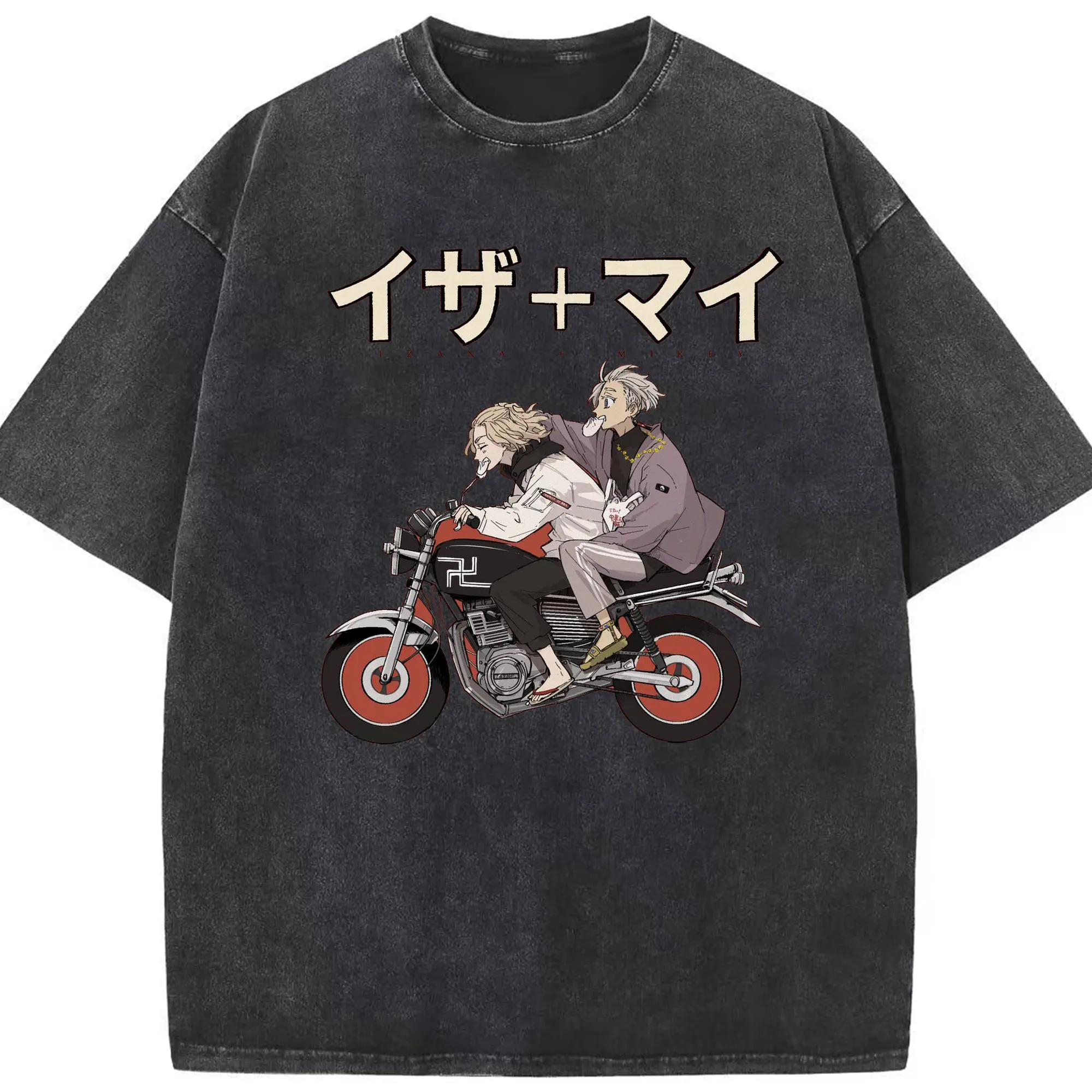 東京卍リベンジャーズ イザ＋マイ - 綿100％ ヴィンテージ風 半袖Tシャツ ・ フロントプリント ・ 柔らか肌触り ・ 通気性 快適 ・ スポーツ カジュアル 外出用