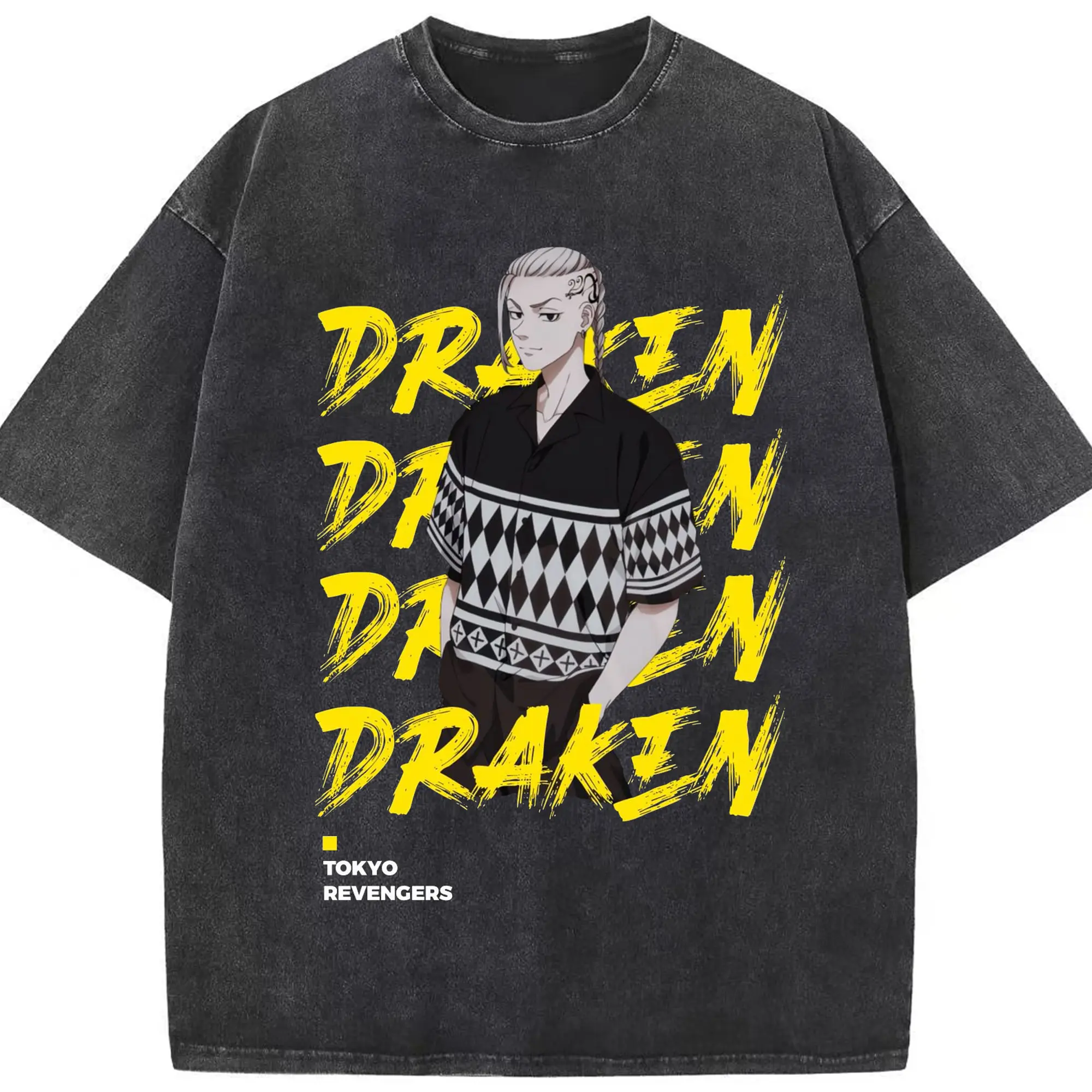 東京卍リベンジャーズ 龍宮寺堅 - 綿100％ ヴィンテージ風 半袖Tシャツ ・ フロントプリント ・ 柔らか肌触り ・ 通気性 快適 ・ スポーツ カジュアル 外出用