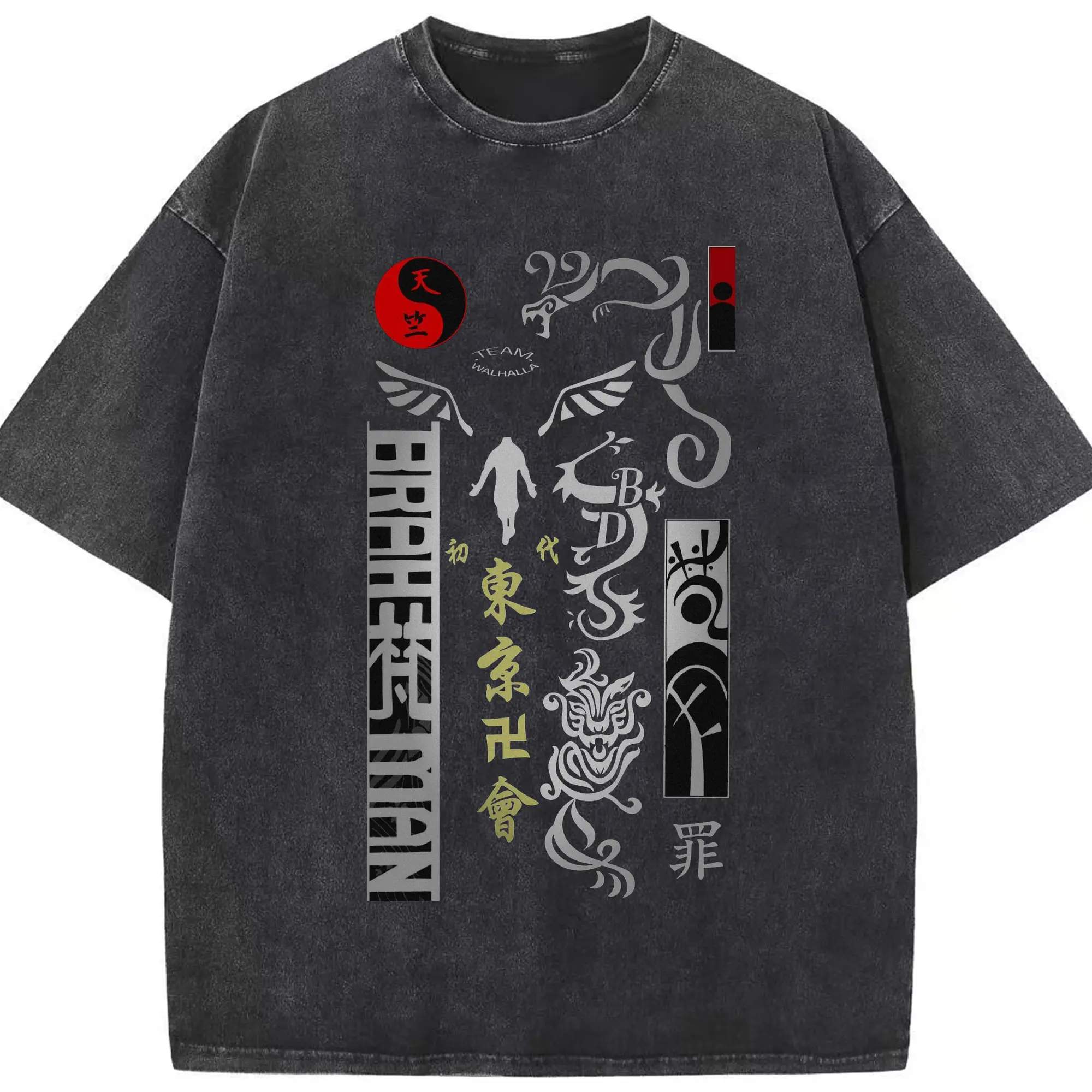 東京卍リベンジャーズ  会徽 ロゴ - 綿100％ ヴィンテージ風 半袖Tシャツ ・ フロントプリント ・ 柔らか肌触り ・ 通気性 快適 ・ スポーツ カジュアル 外出用