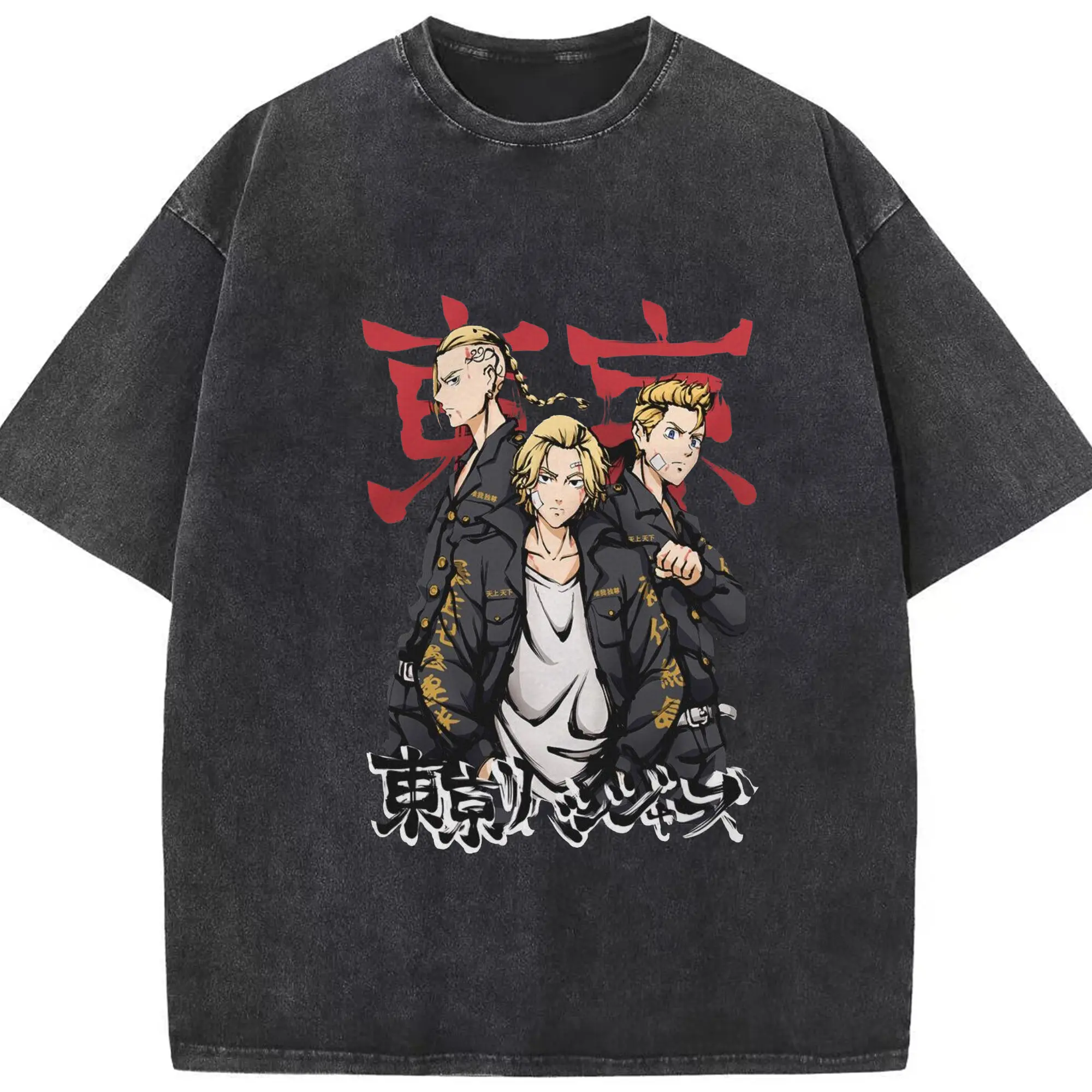東京卍リベンジャーズ 東卍會 ドラケンマイキー花垣 - 綿100％ ヴィンテージ風 半袖Tシャツ ・ フロントプリント ・ 柔らか肌触り ・ 通気性 快適 ・ スポーツ カジュアル 外出用