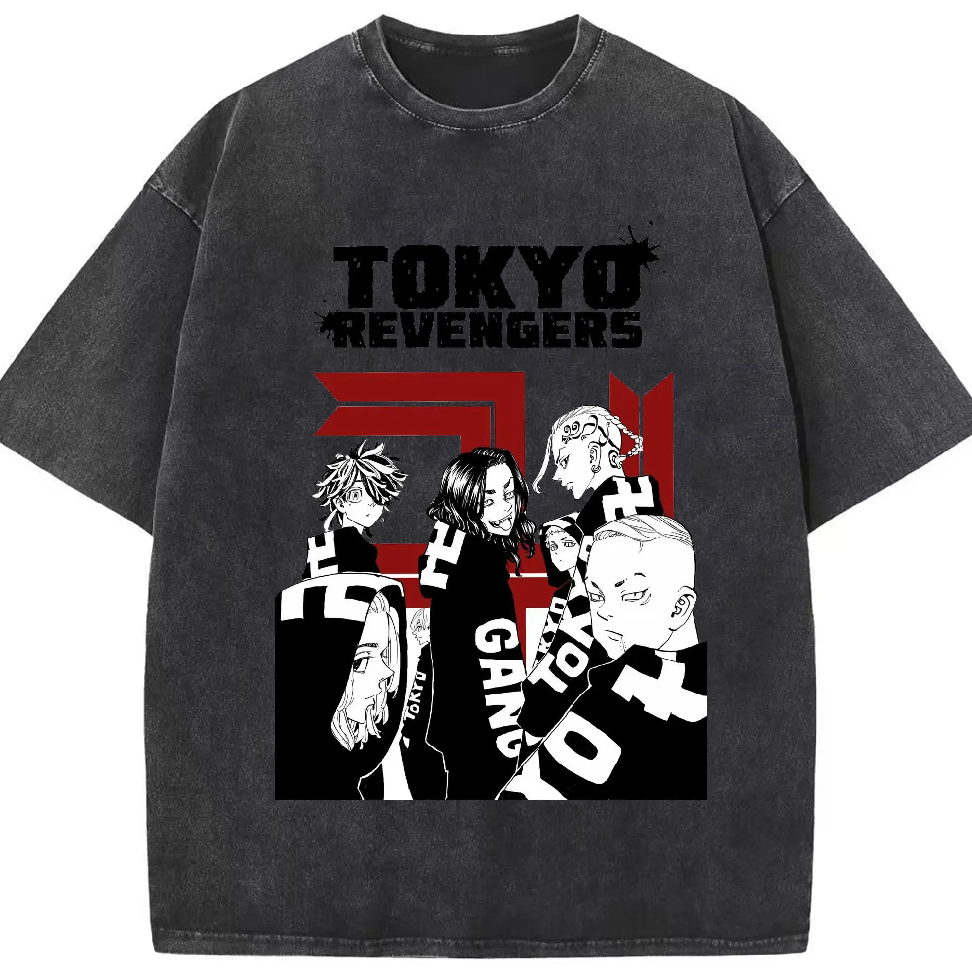 東京卍リベンジャーズ 東リベ隊長 - 綿100％ ヴィンテージ風 半袖Tシャツ ・ フロントプリント ・ 柔らか肌触り ・ 通気性 快適 ・ スポーツ カジュアル 外出用
