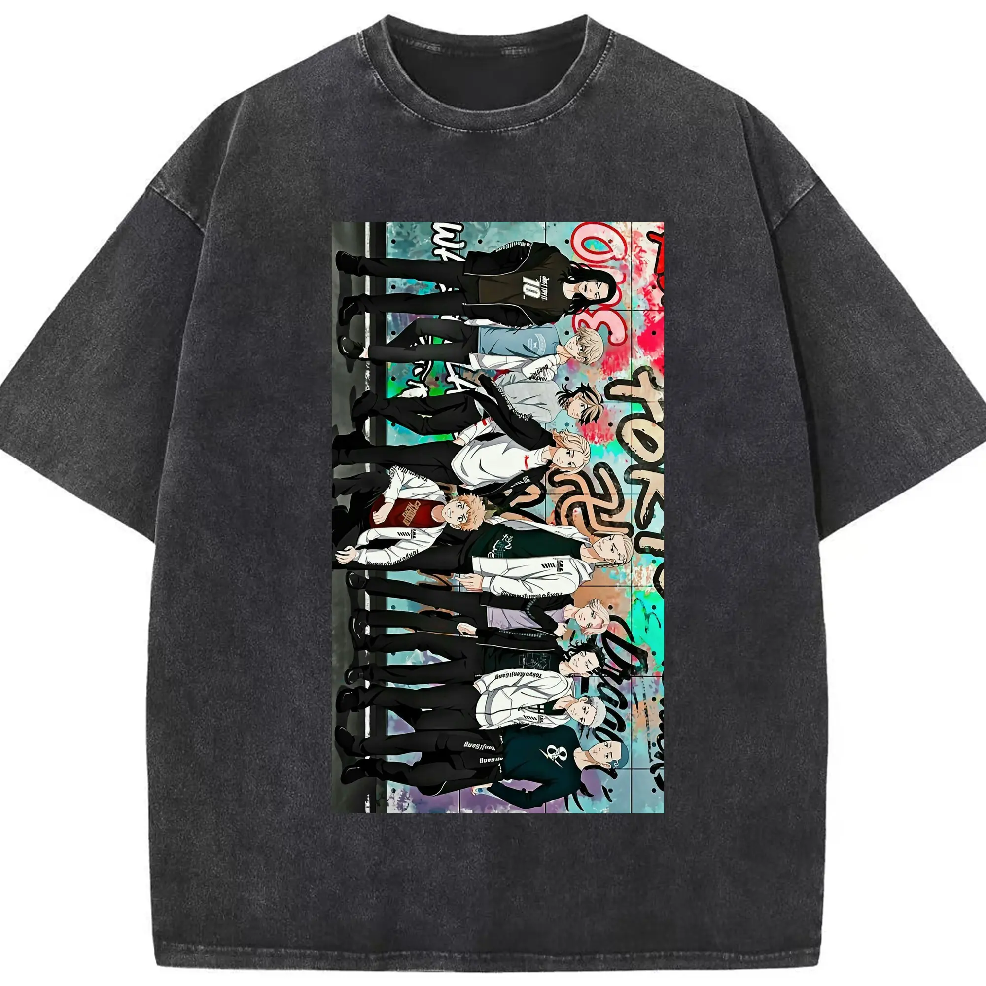 東京卍リベンジャーズ - 綿100％ ヴィンテージ風 半袖Tシャツ ・ フロントプリント ・ 柔らか肌触り ・ 通気性 快適 ・ スポーツ カジュアル 外出用