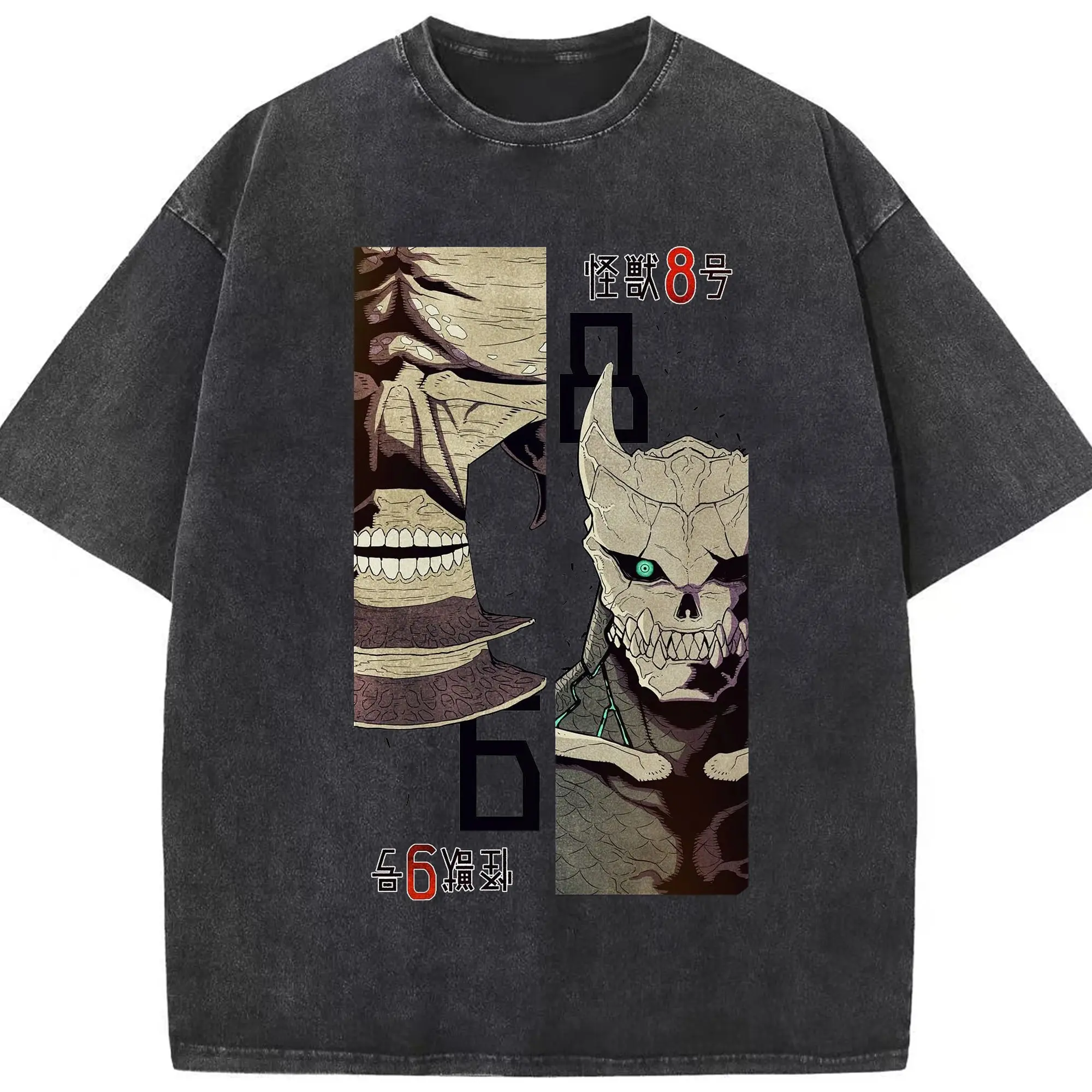 怪獣8号 日比野カフカ - 綿100％ ヴィンテージ風 半袖Tシャツ ・ フロントプリント ・ 柔らか肌触り ・ 通気性 快適 ・ スポーツ カジュアル 外出用