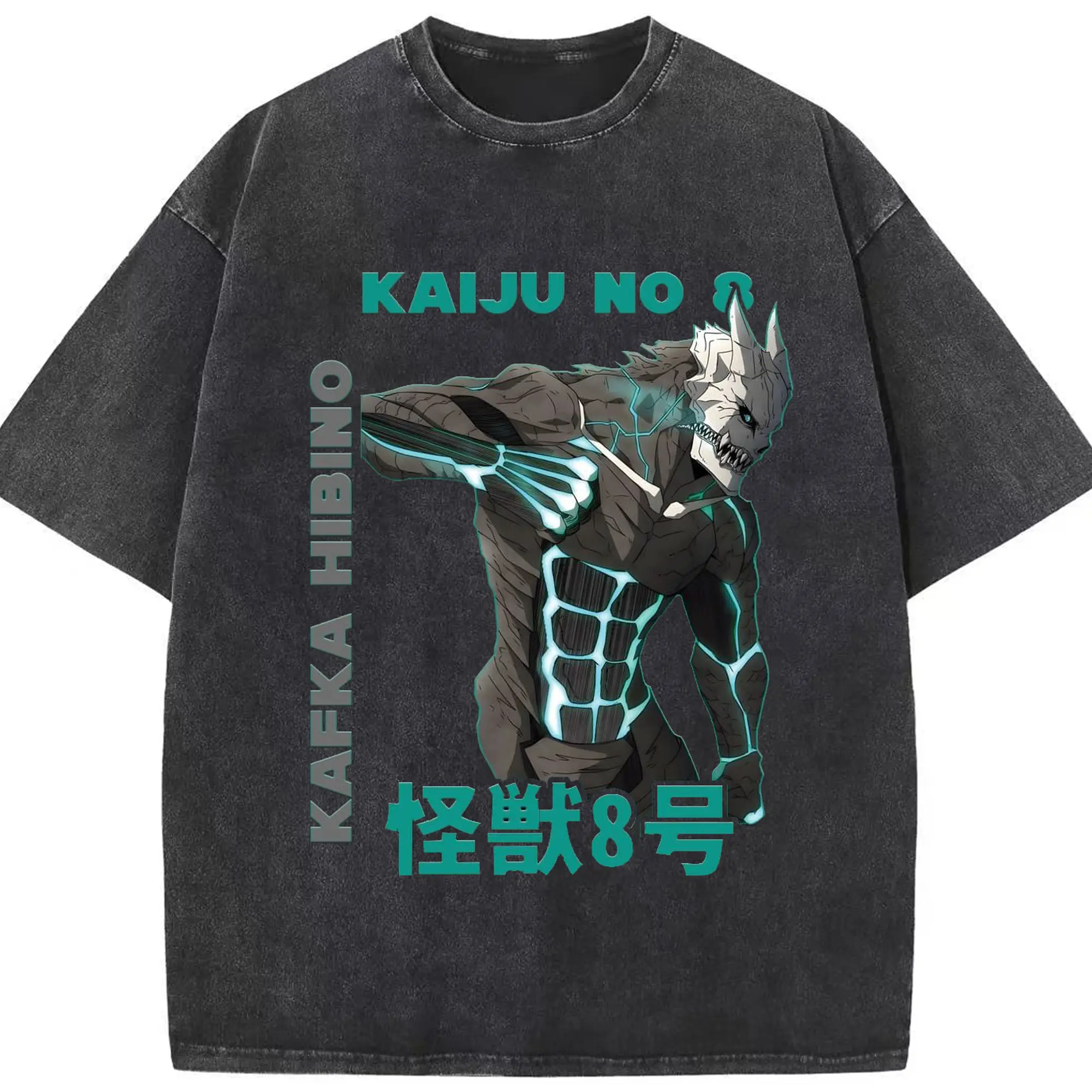 怪獣8号 日比野カフカ 怪獣化 - 綿100％ ヴィンテージ風 半袖Tシャツ ・ フロントプリント ・ 柔らか肌触り ・ 通気性 快適 ・ スポーツ カジュアル 外出用