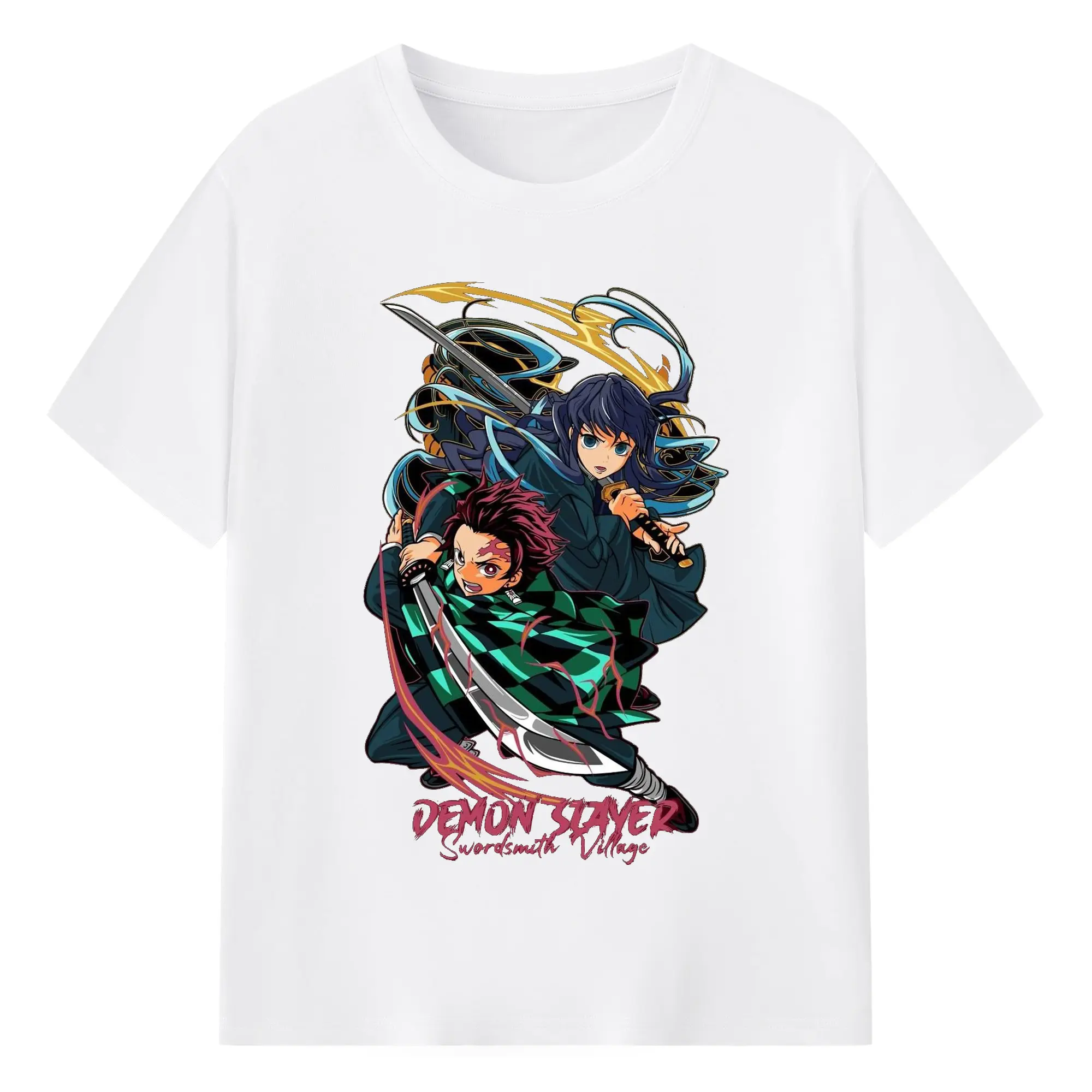 鬼滅の刃 冨岡義勇 - 綿100％ 半袖Tシャツ ・ フロントプリント ・ 快適 通気性 ・ 日常使い 散歩 スポーツ用