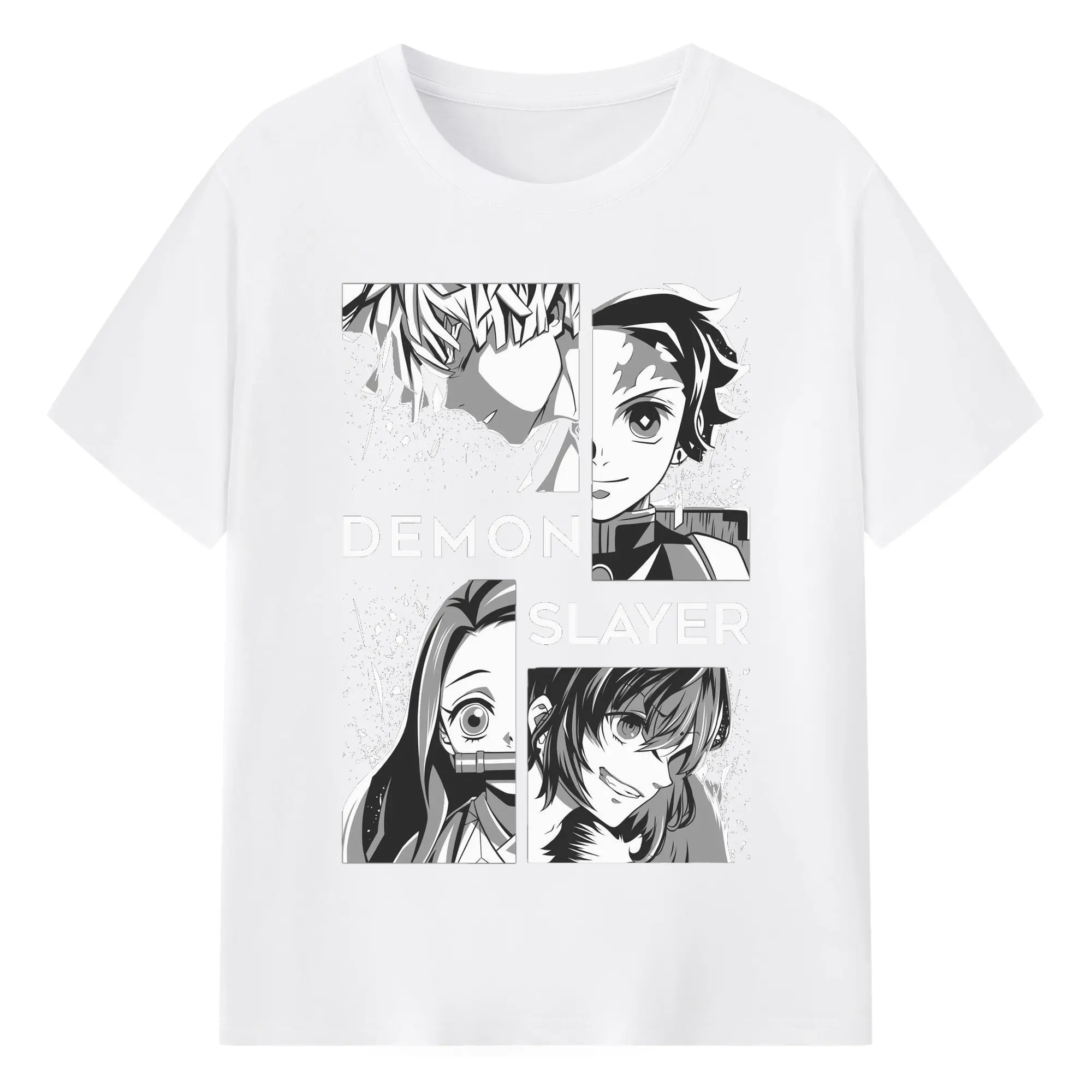 鬼滅の刃 鬼殺隊 炭治郎禰豆子善逸伊之助 - 綿100％ 半袖Tシャツ ・ フロントプリント ・ 快適 通気性 ・ 日常使い 散歩 スポーツ用