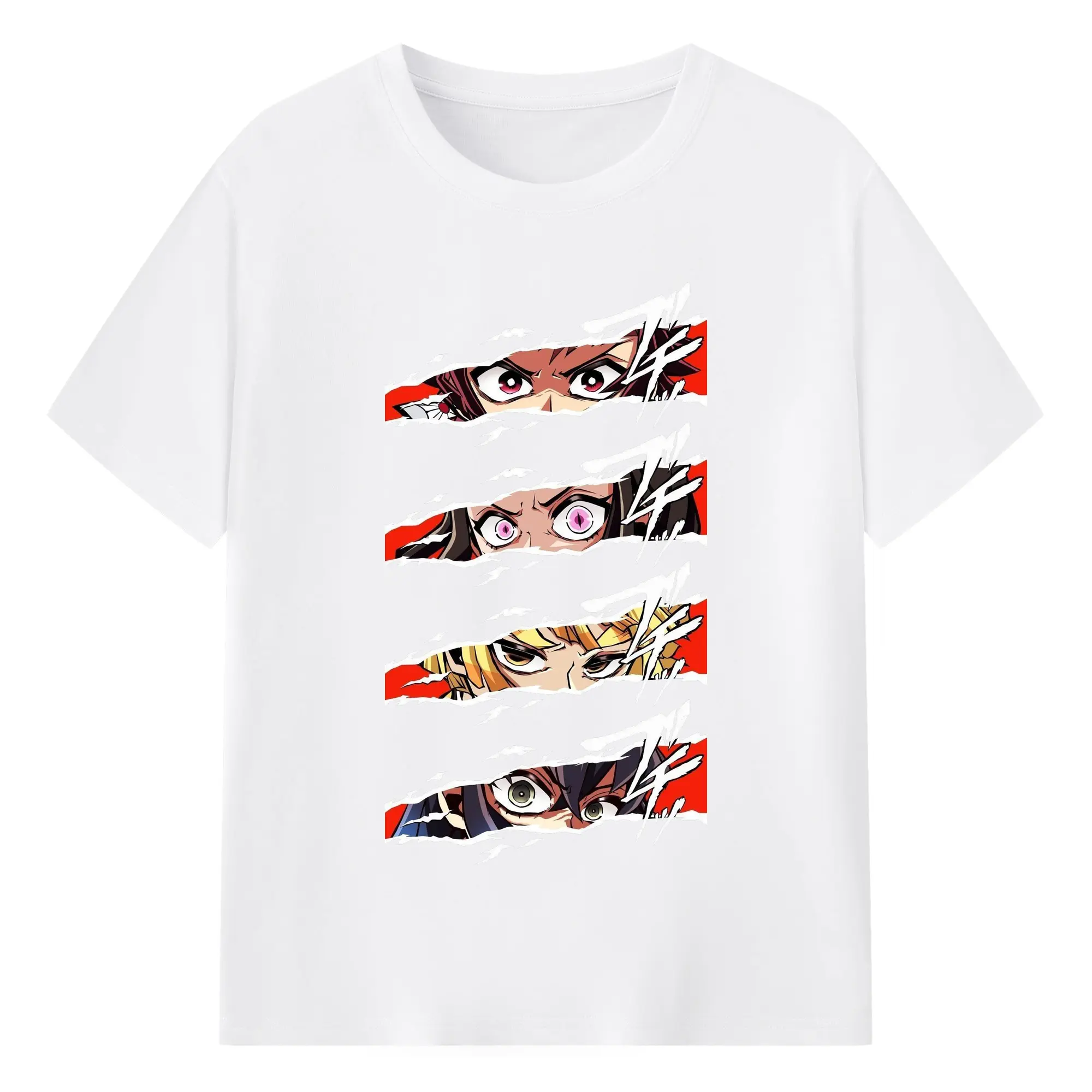 鬼滅の刃 鬼殺隊 炭治郎禰豆子善逸伊之助 - 綿100％ 半袖Tシャツ ・ フロントプリント ・ 快適 通気性 ・ 日常使い 散歩 スポーツ用