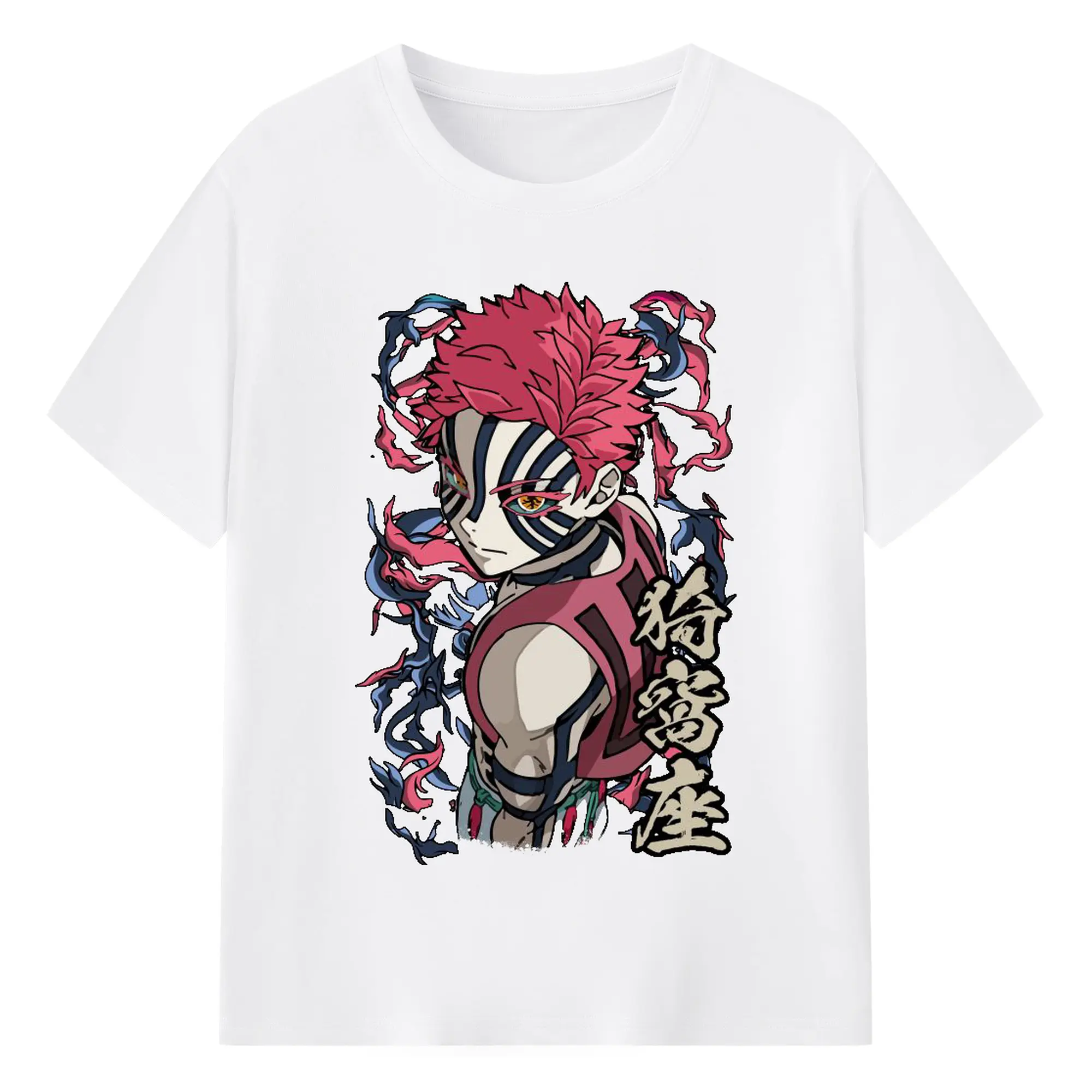 鬼滅の刃 無限列車編 十二鬼月 猗窩座 - 綿100％ 半袖Tシャツ ・ フロントプリント ・ 快適 通気性 ・ 日常使い 散歩 スポーツ用