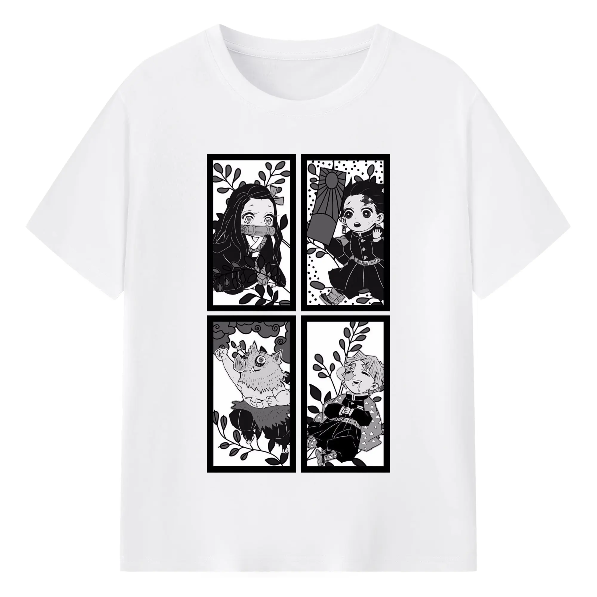 鬼滅の刃 鬼殺隊 炭治郎禰豆子善逸伊之助 - 綿100％ 半袖Tシャツ ・ フロントプリント ・ 快適 通気性 ・ 日常使い 散歩 スポーツ用