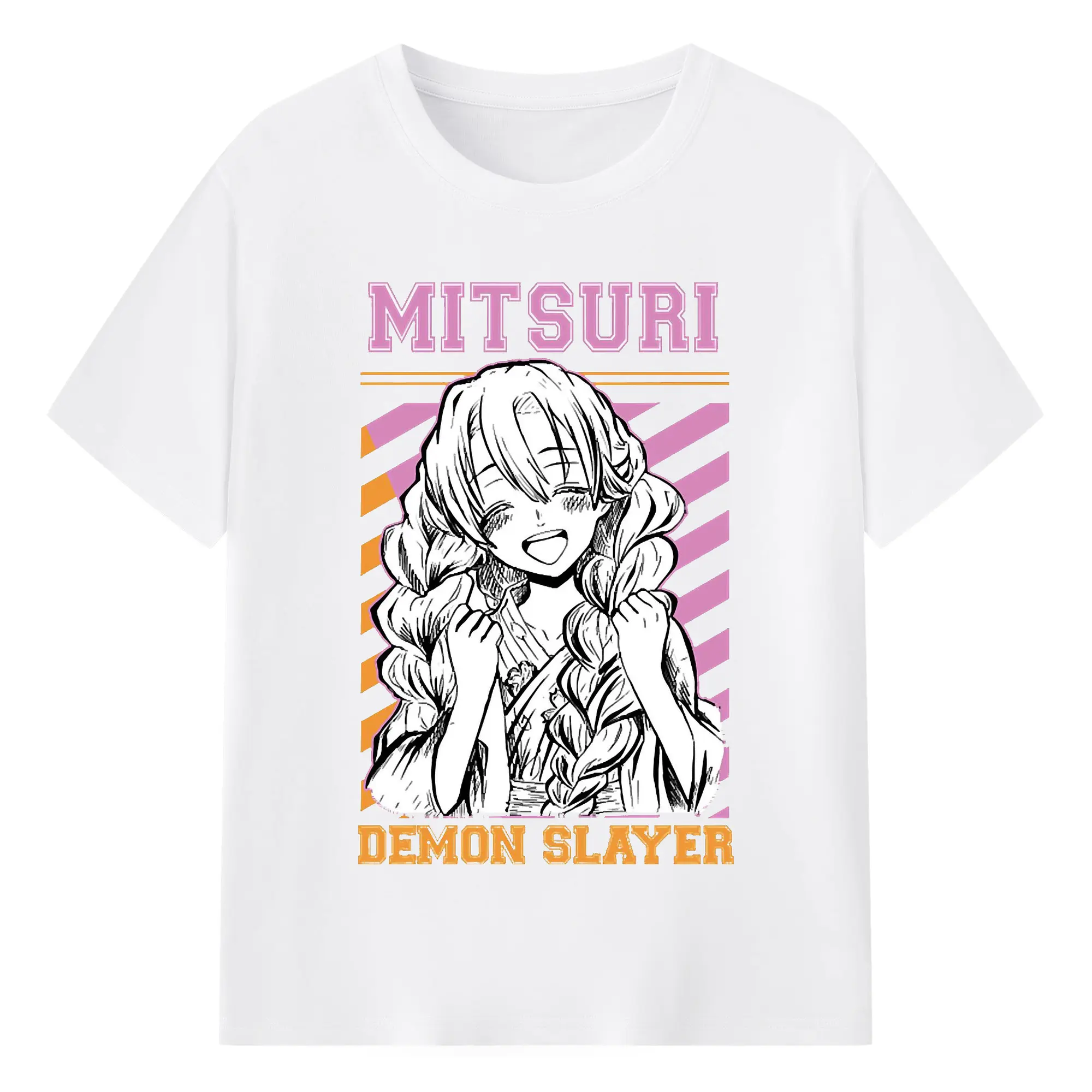 鬼滅の刃 甘露寺蜜璃 - 綿100％ 半袖Tシャツ ・ フロントプリント ・ 快適 通気性 ・ 日常使い 散歩 スポーツ用