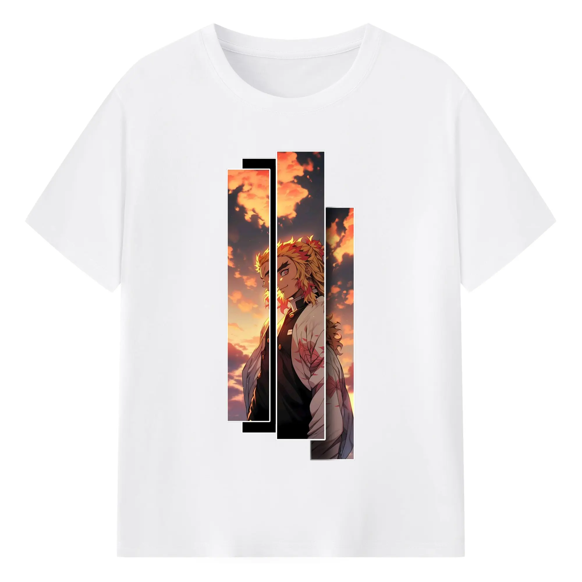 鬼滅の刃 無限列車編 煉獄杏寿郎 - 綿100％ 半袖Tシャツ ・ フロントプリント ・ 快適 通気性 ・ 日常使い 散歩 スポーツ用