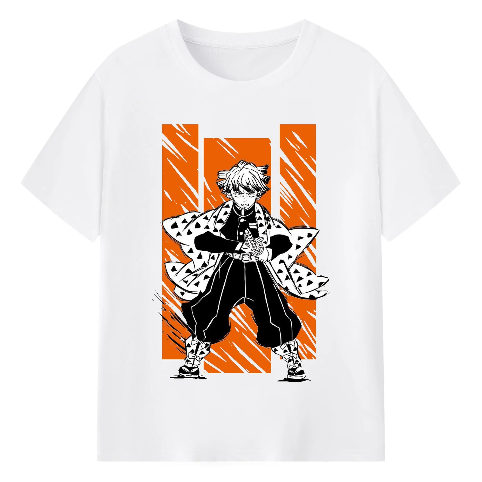 鬼滅の刃 我妻善逸 - 綿100％ 半袖Tシャツ ・ フロントプリント ・ 快適 通気性 ・ 日常使い 散歩 スポーツ用