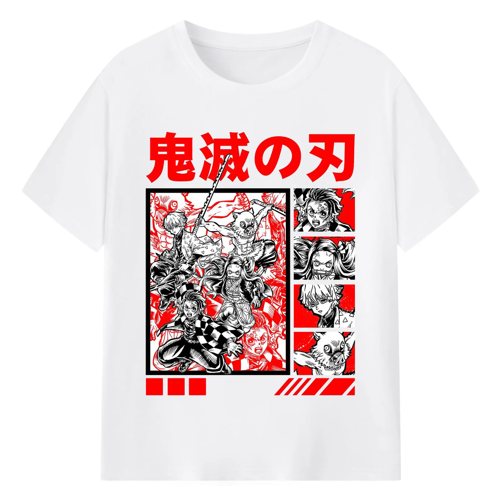鬼滅の刃 鬼殺隊 - 綿100％ 半袖Tシャツ ・ フロントプリント ・ 快適 通気性 ・ 日常使い 散歩 スポーツ用